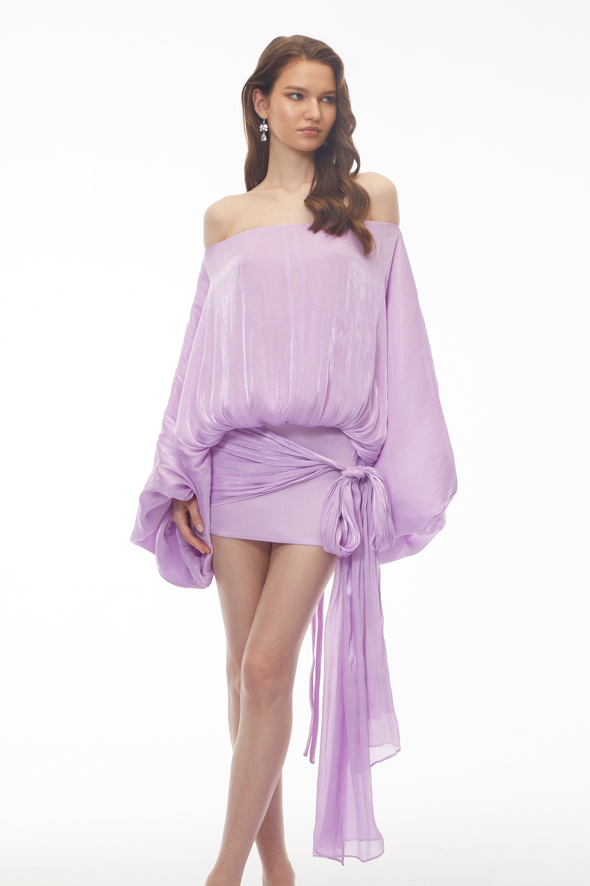 Mini-robe asymétrique à épaules dénudées Stella Purple