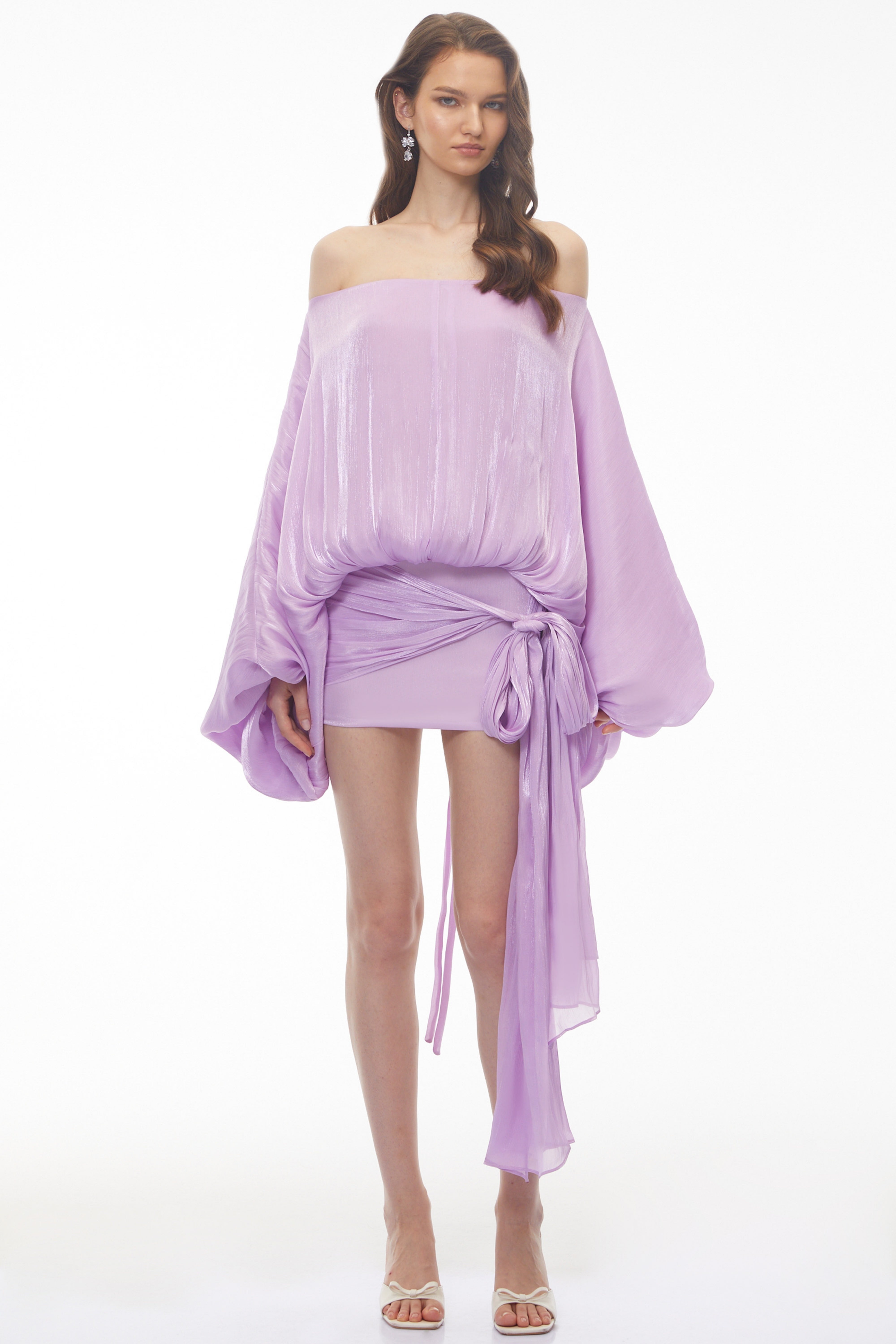 Mini-robe asymétrique à épaules dénudées Stella Purple