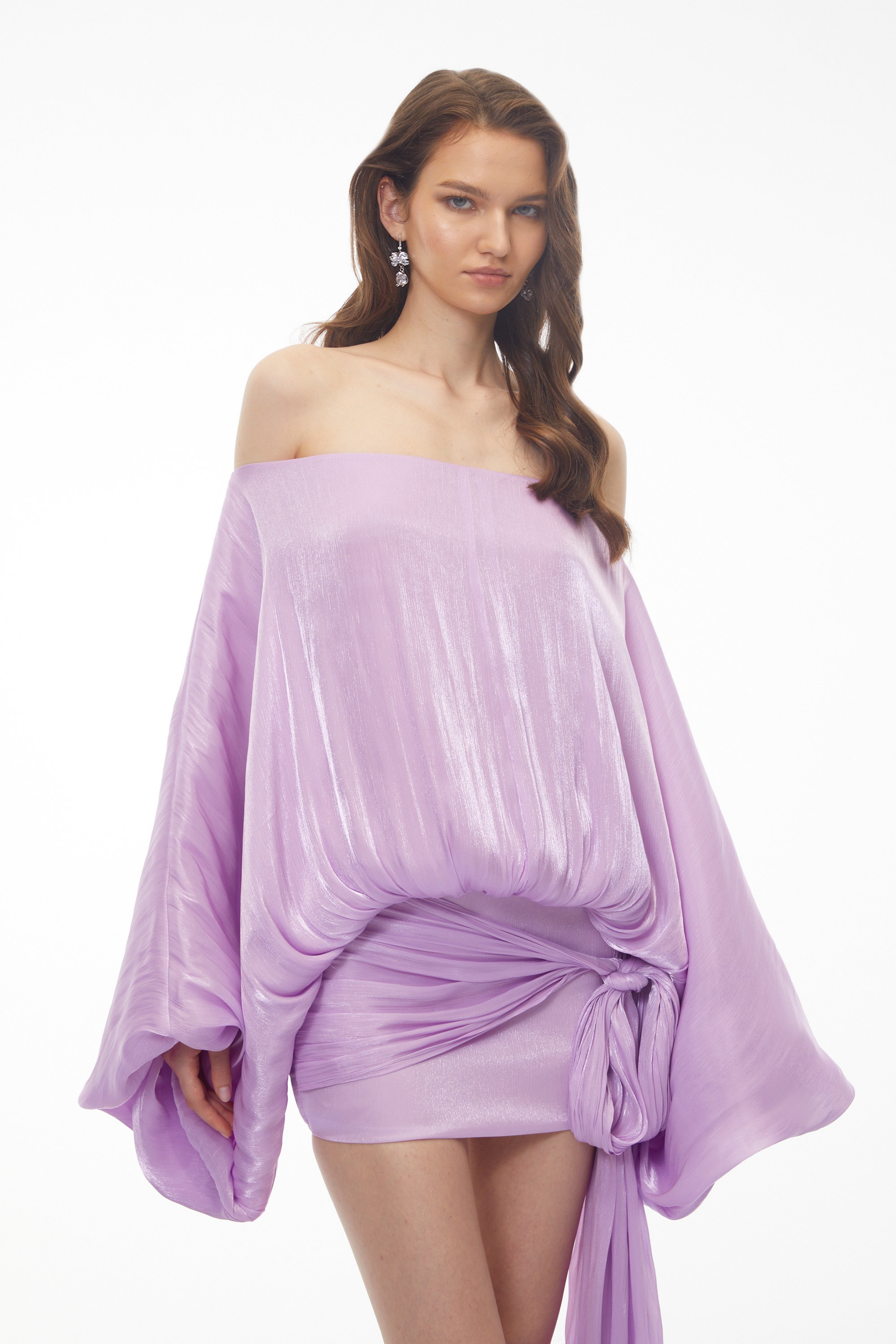Mini-robe asymétrique à épaules dénudées Stella Purple