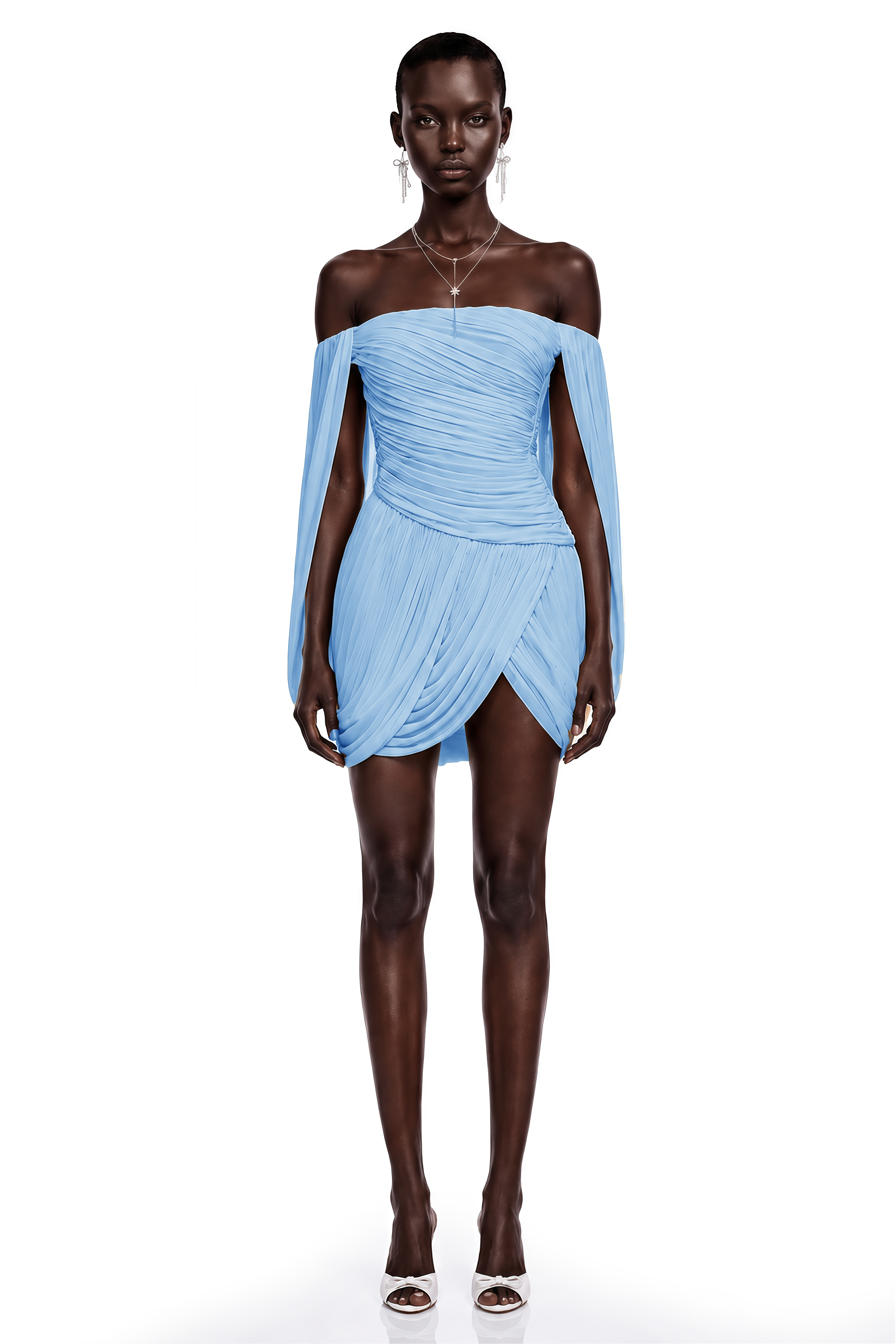 Suné Blue Cross Front Ruched Mini Dress