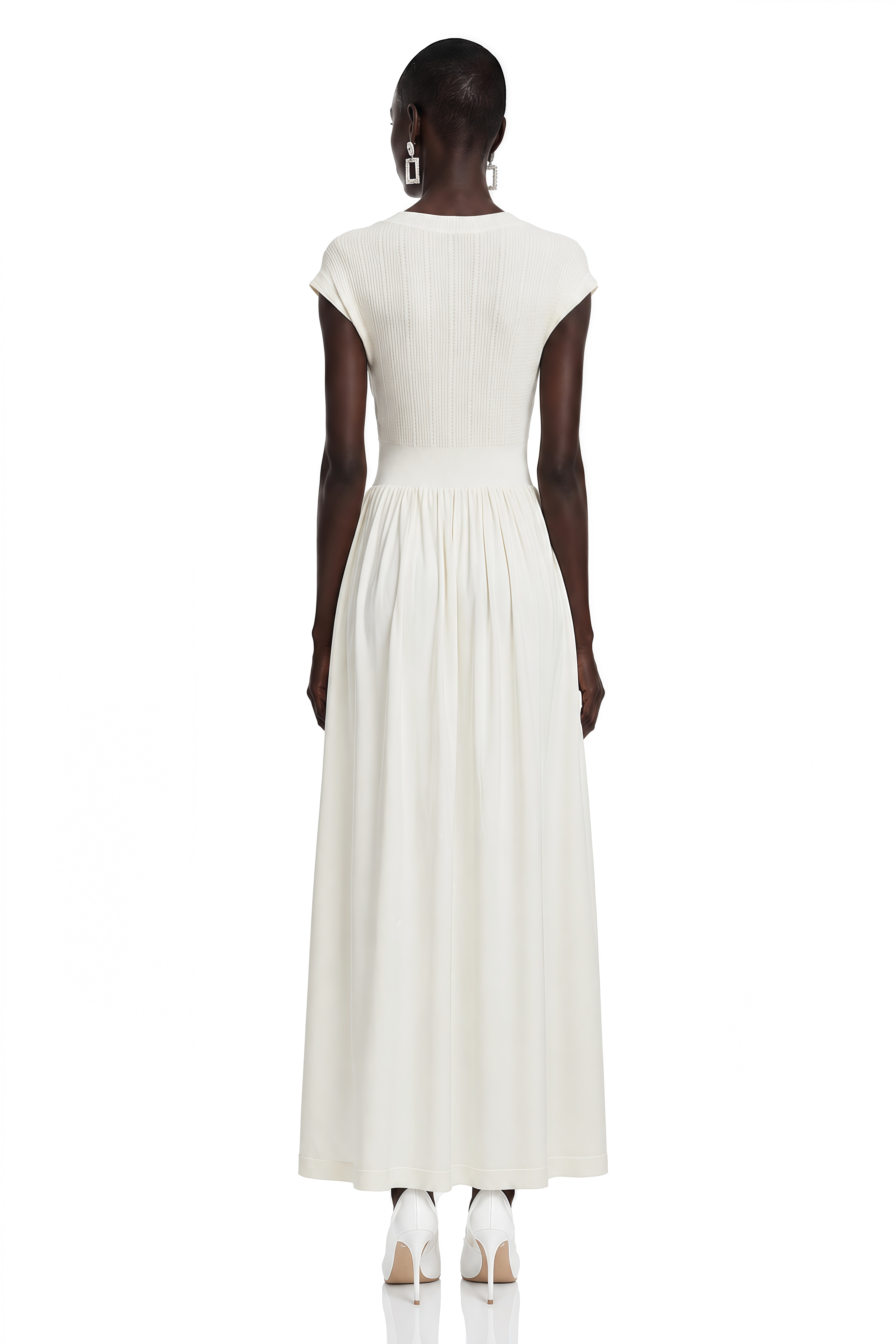 Susan Cream Sleeveless Knit Pleated Maxi Dress