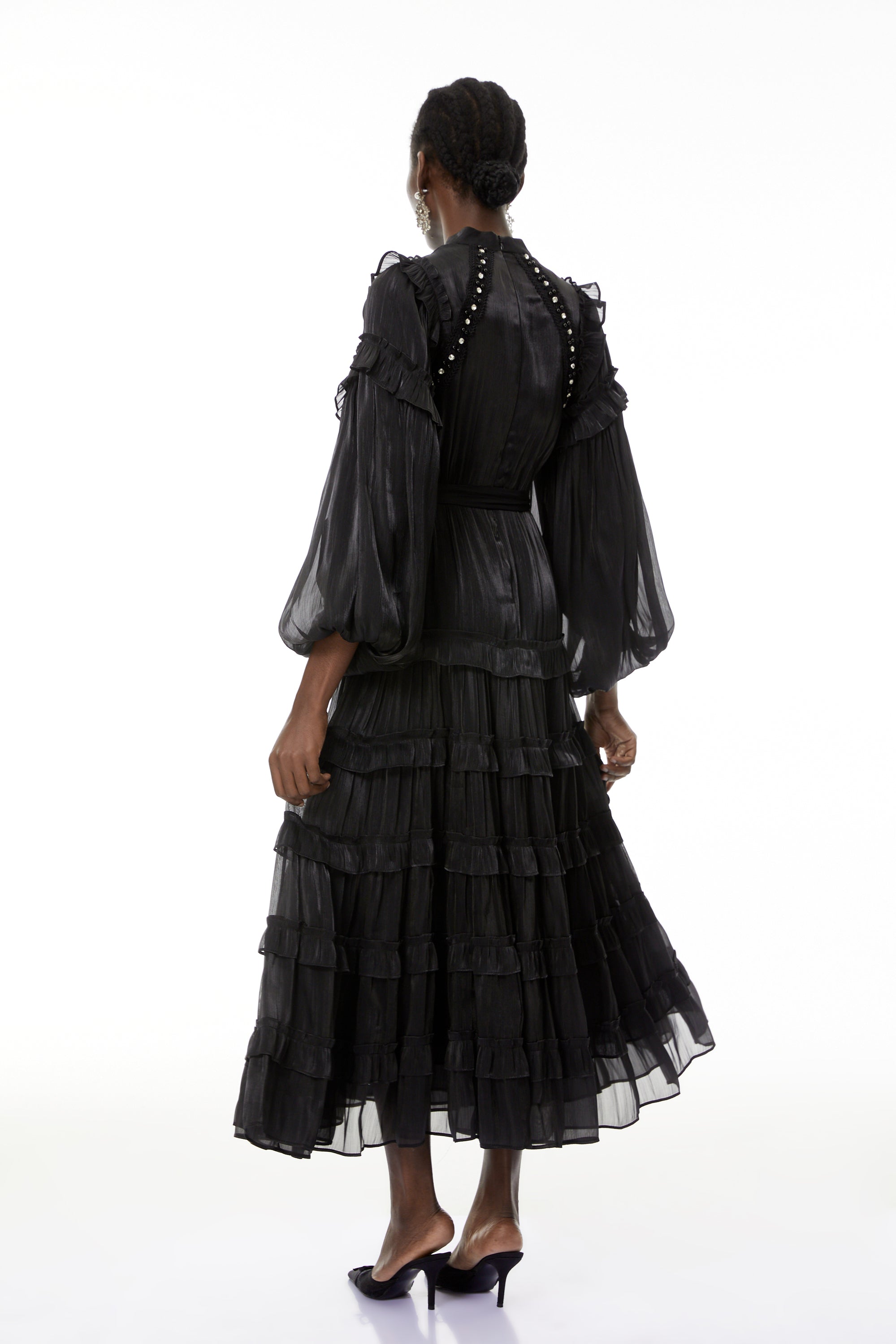 Suzanne Black Ruffled Tiered Maxi Dress