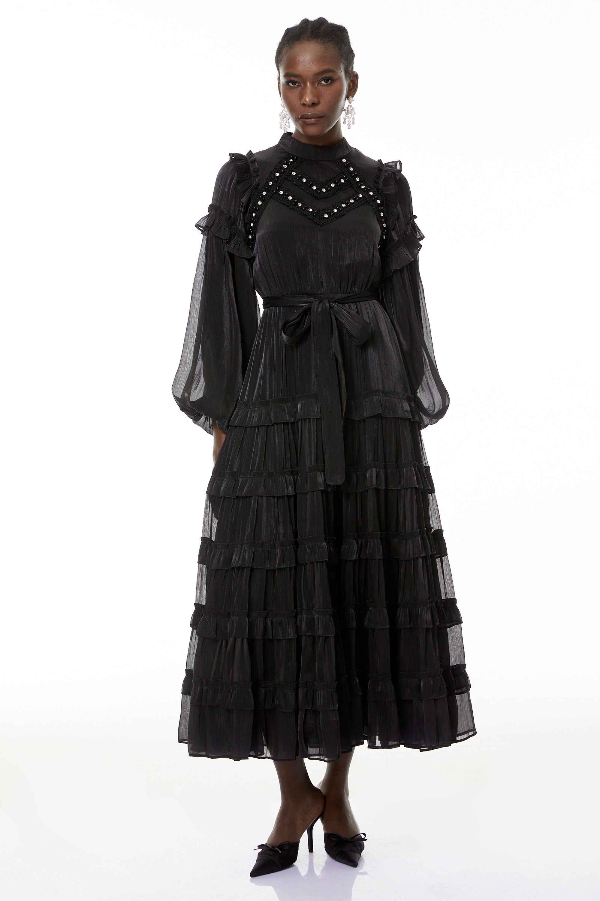 Suzanne Black Ruffled Tiered Maxi Dress