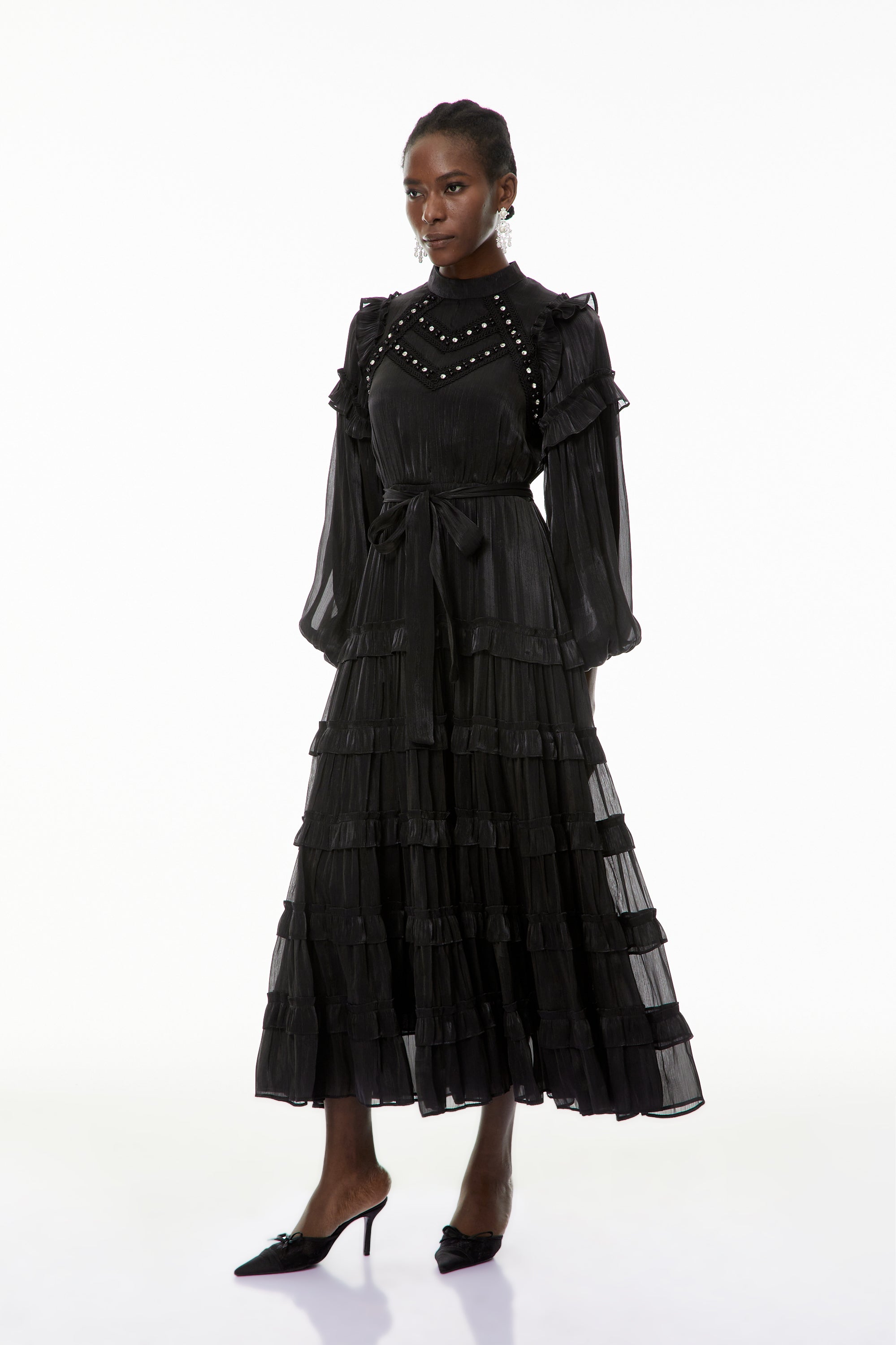 Suzanne Black Ruffled Tiered Maxi Dress