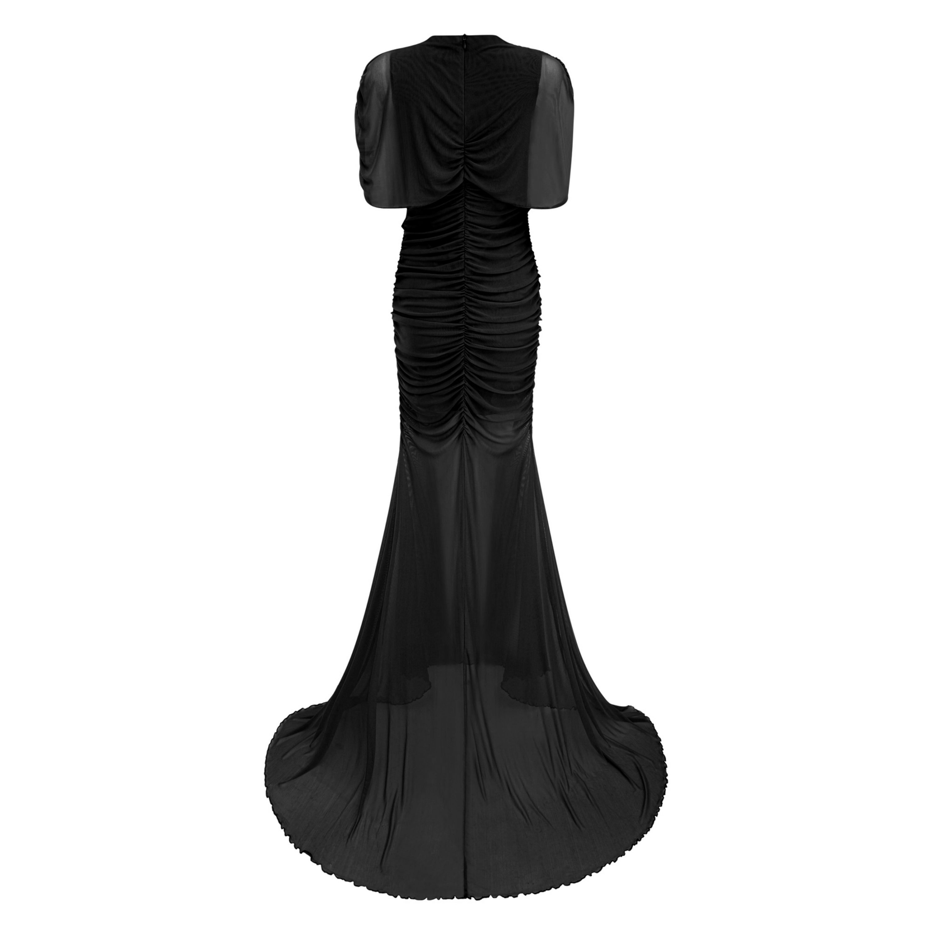 Sylphe Black Asymmetrical Ruched Mesh Maxi Dress