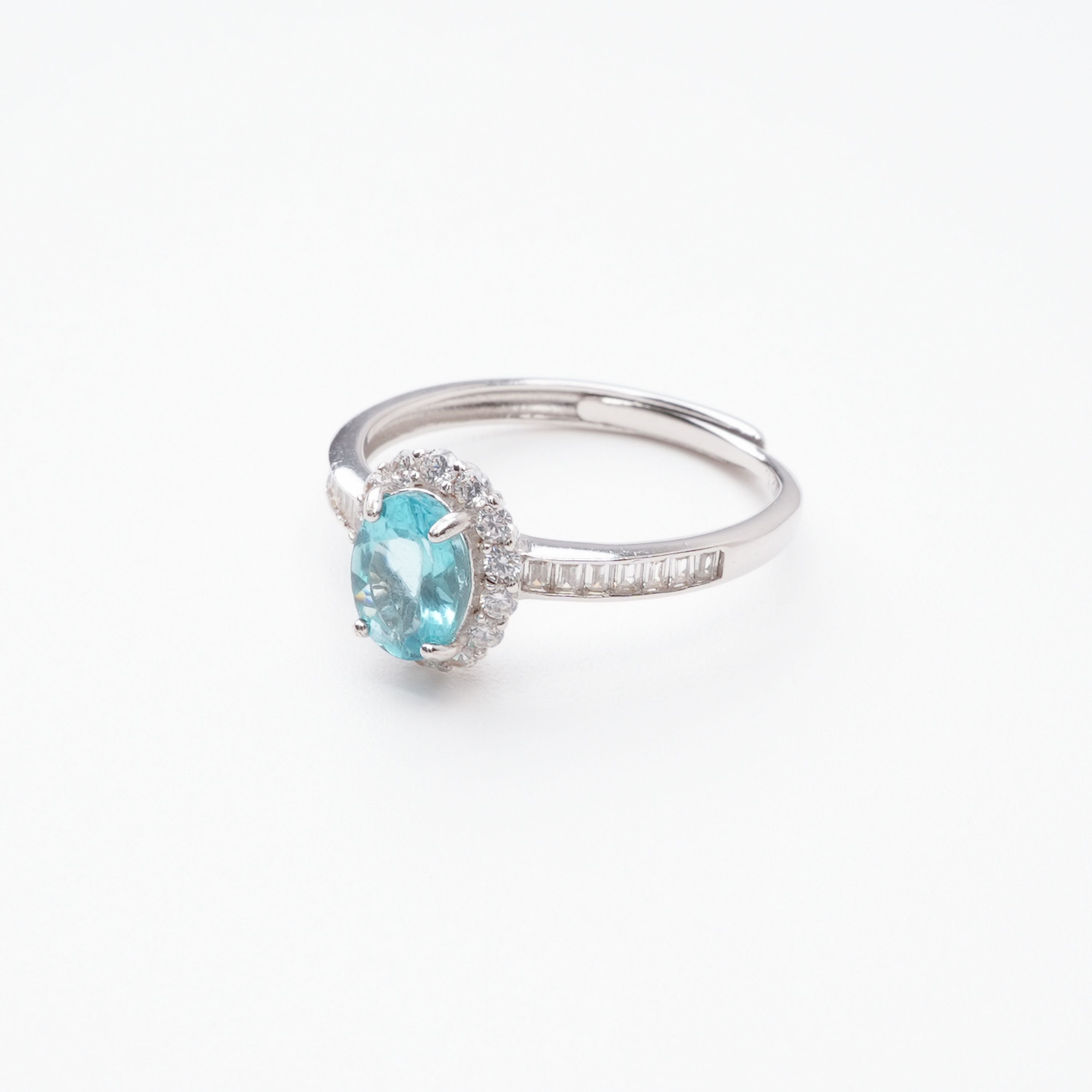 Sylvie Blue Apatite Oval Cut Halo Crystal Sterling Silver Ring