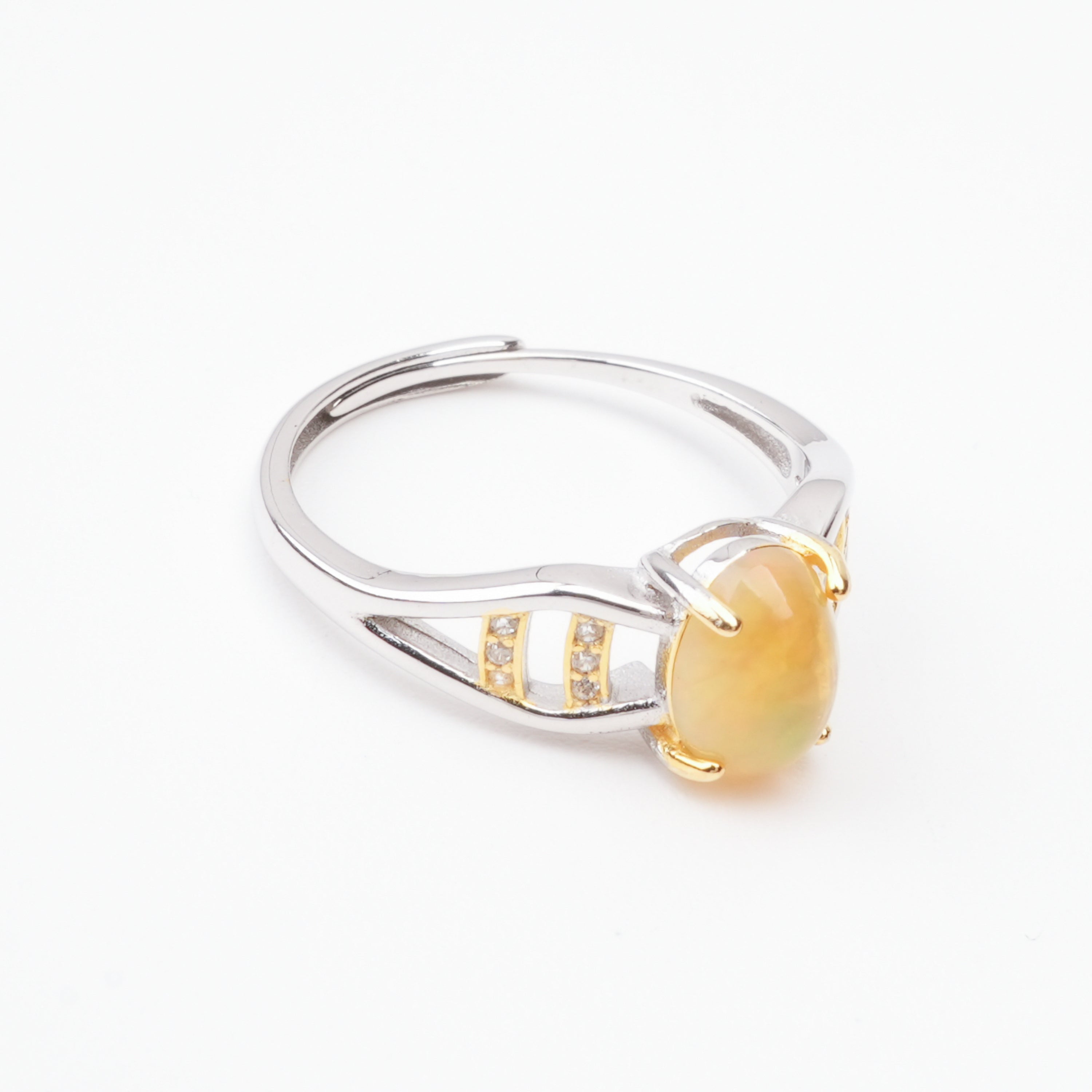 Sylvie Yellow Opal Oval Cabochon Two-Tone Ring