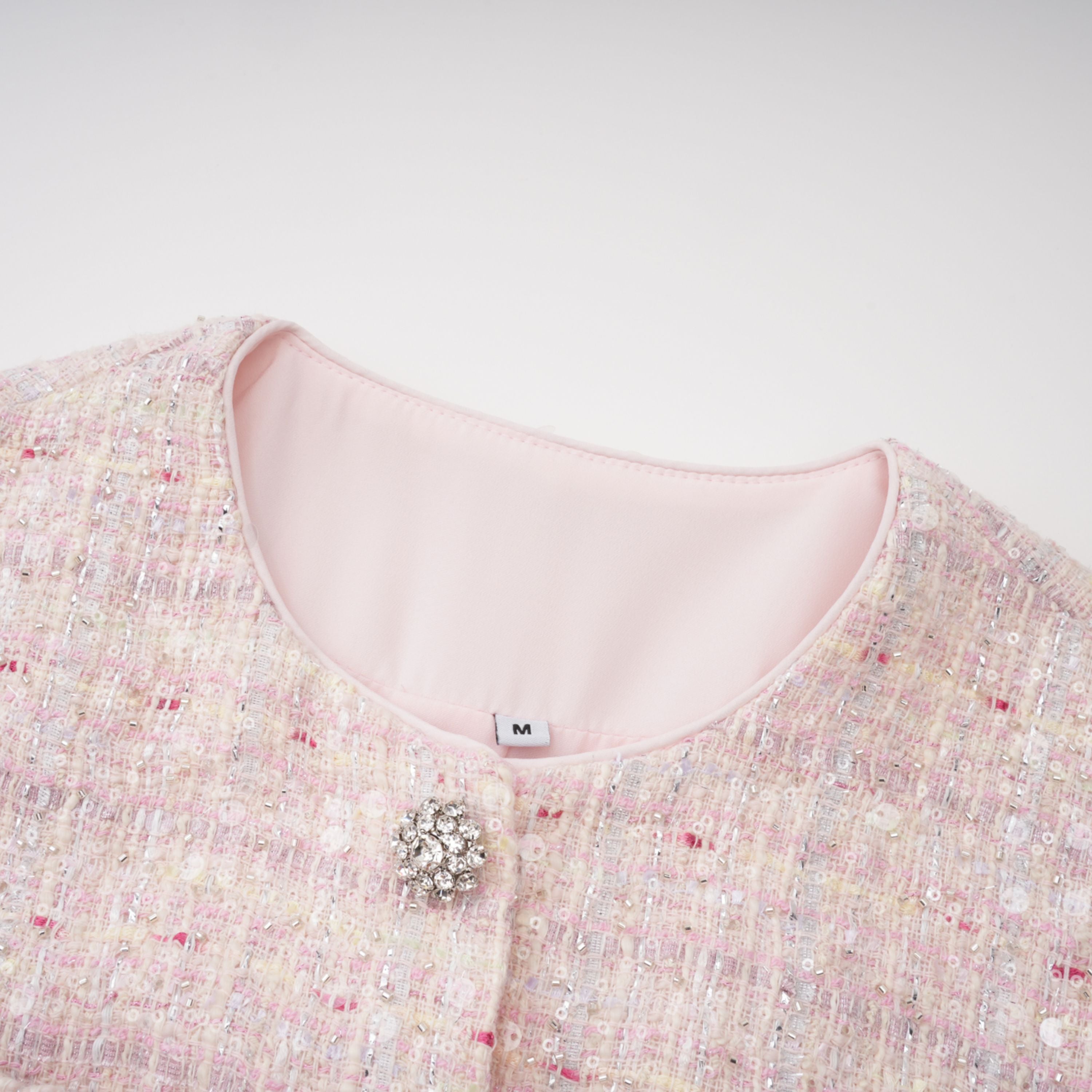 Tahmineh Pink Tweed Pleated Midi Dress
