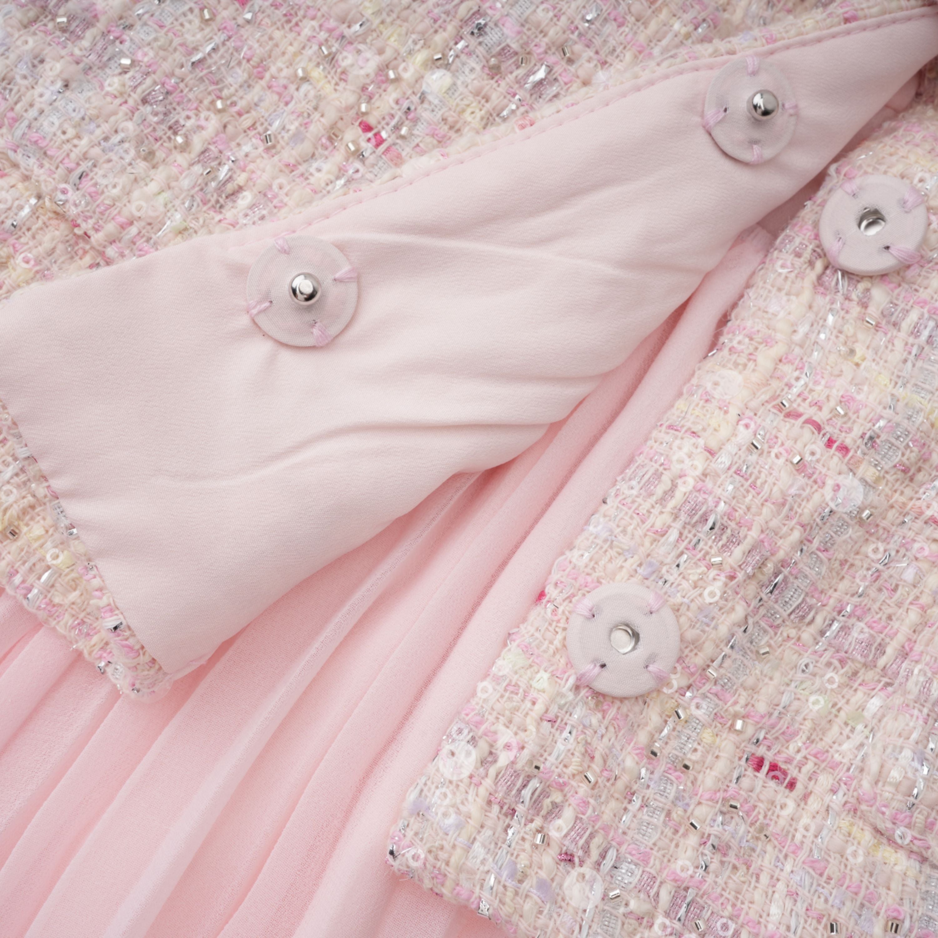 Tahmineh Pink Tweed Pleated Midi Dress