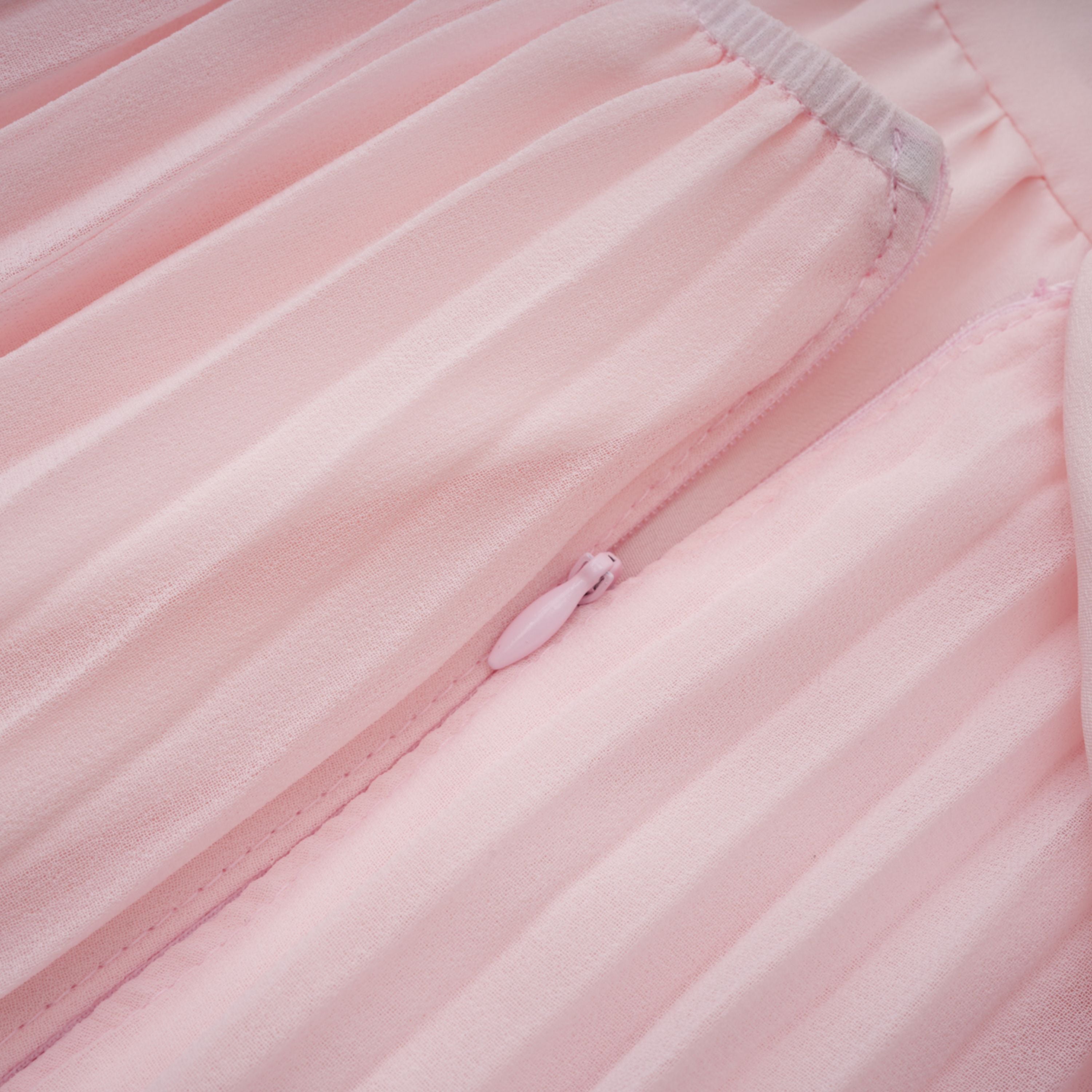 Tahmineh Pink Tweed Pleated Midi Dress
