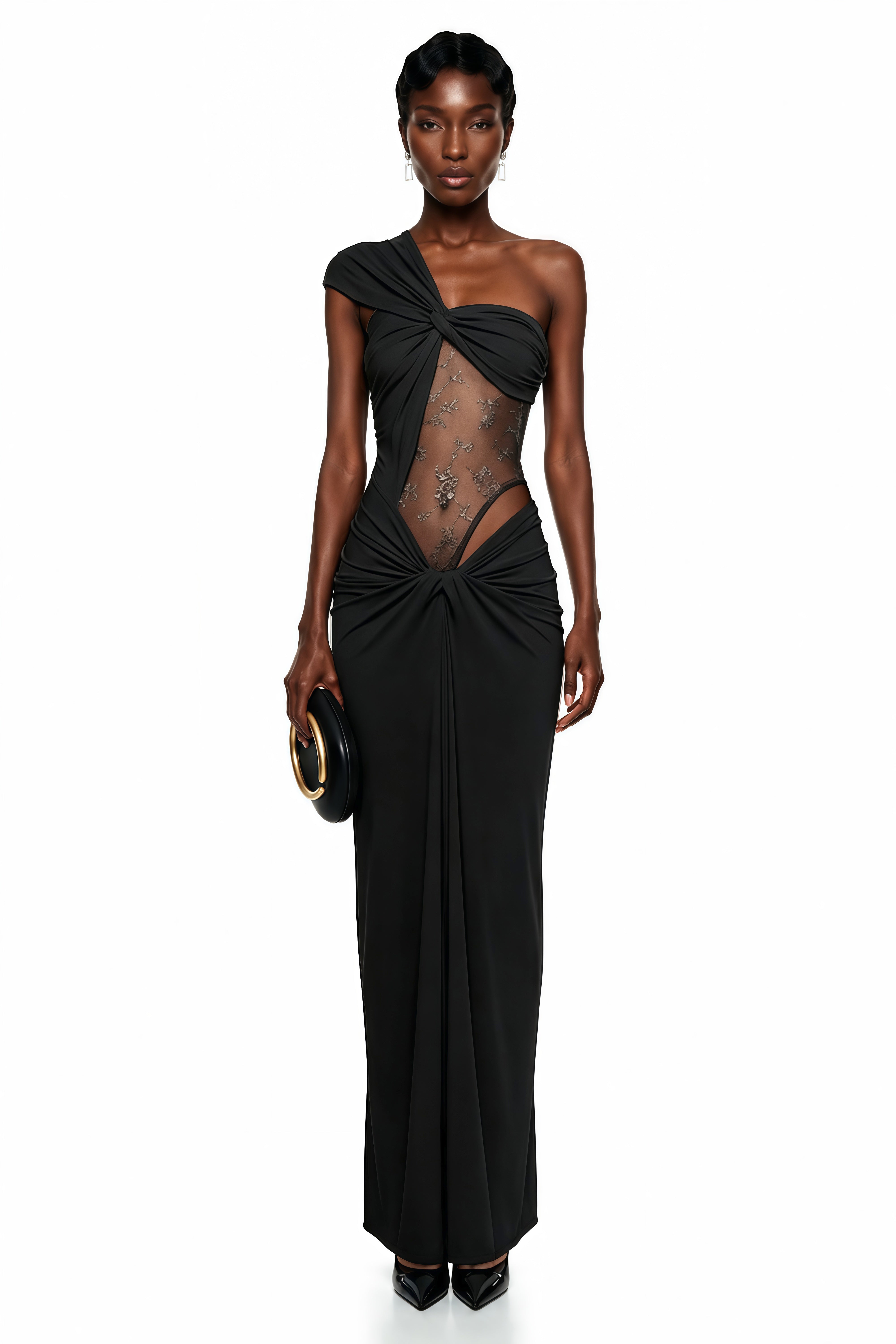 Tai Black One Shoulder Lace Maxi Dress