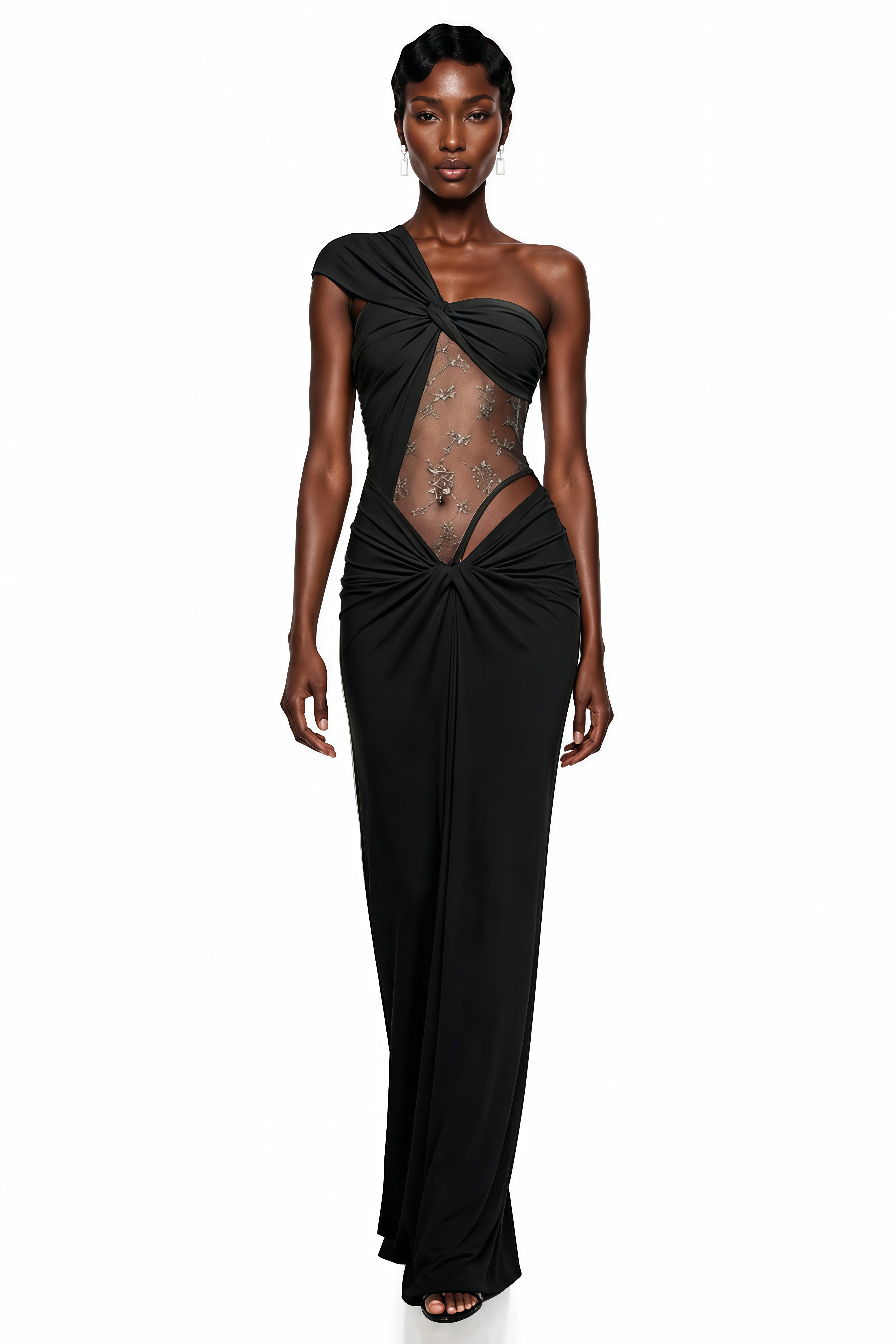 Tai Black One Shoulder Lace Maxi Dress