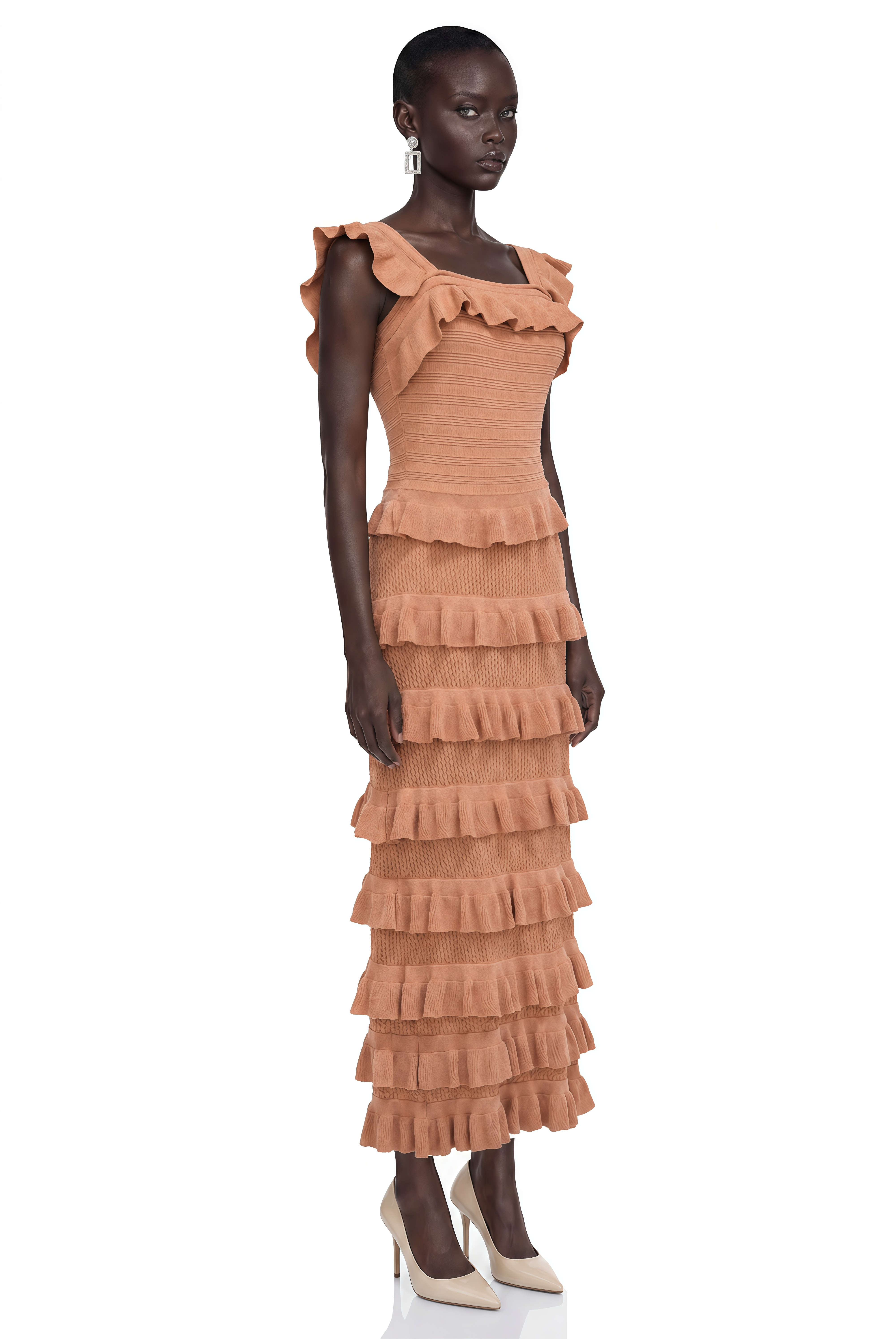Ensemble top et jupe à volants et encolure carrée Tanya Orange