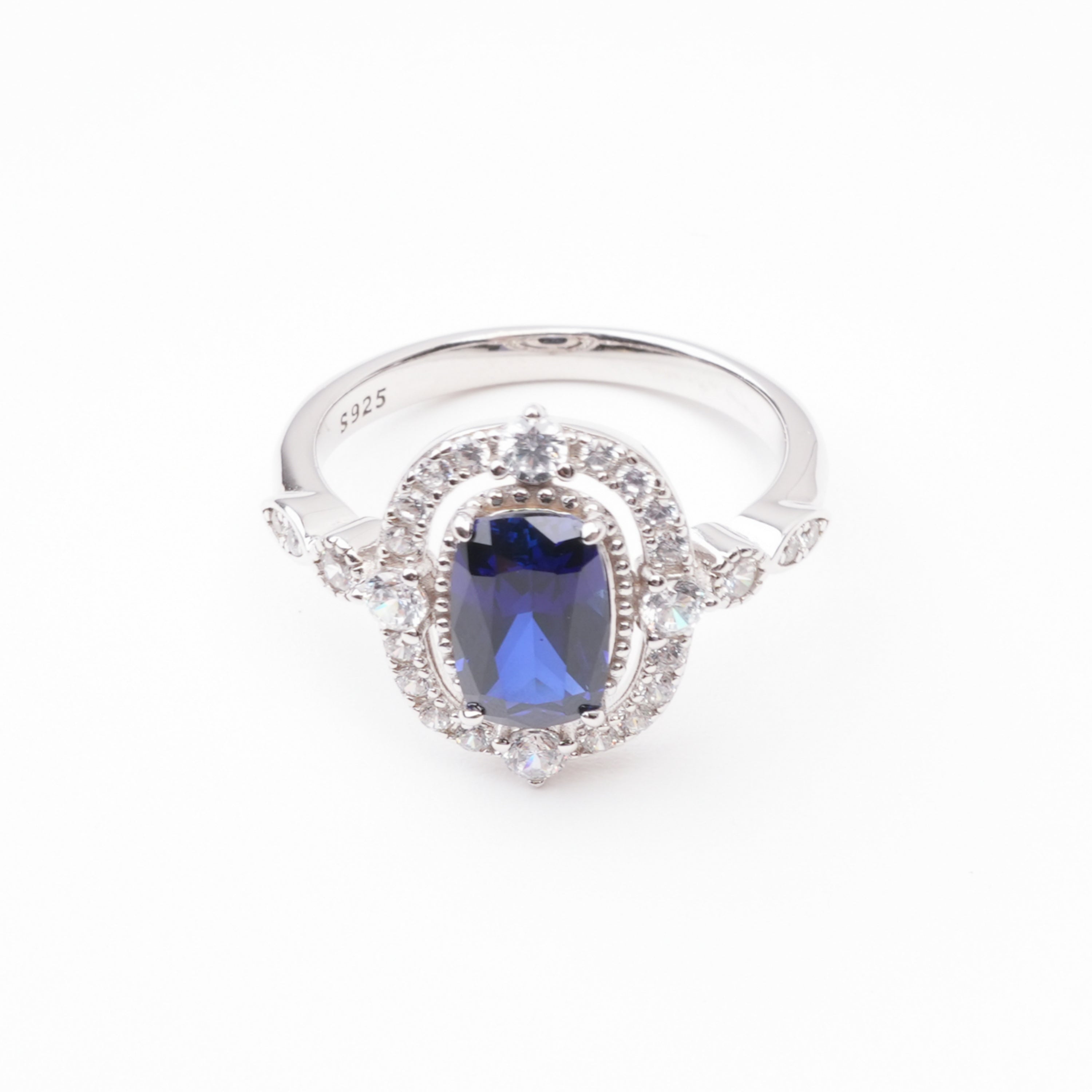 Teresa Blue Sapphire Oval Cut Crystal Sterling Silver Ring