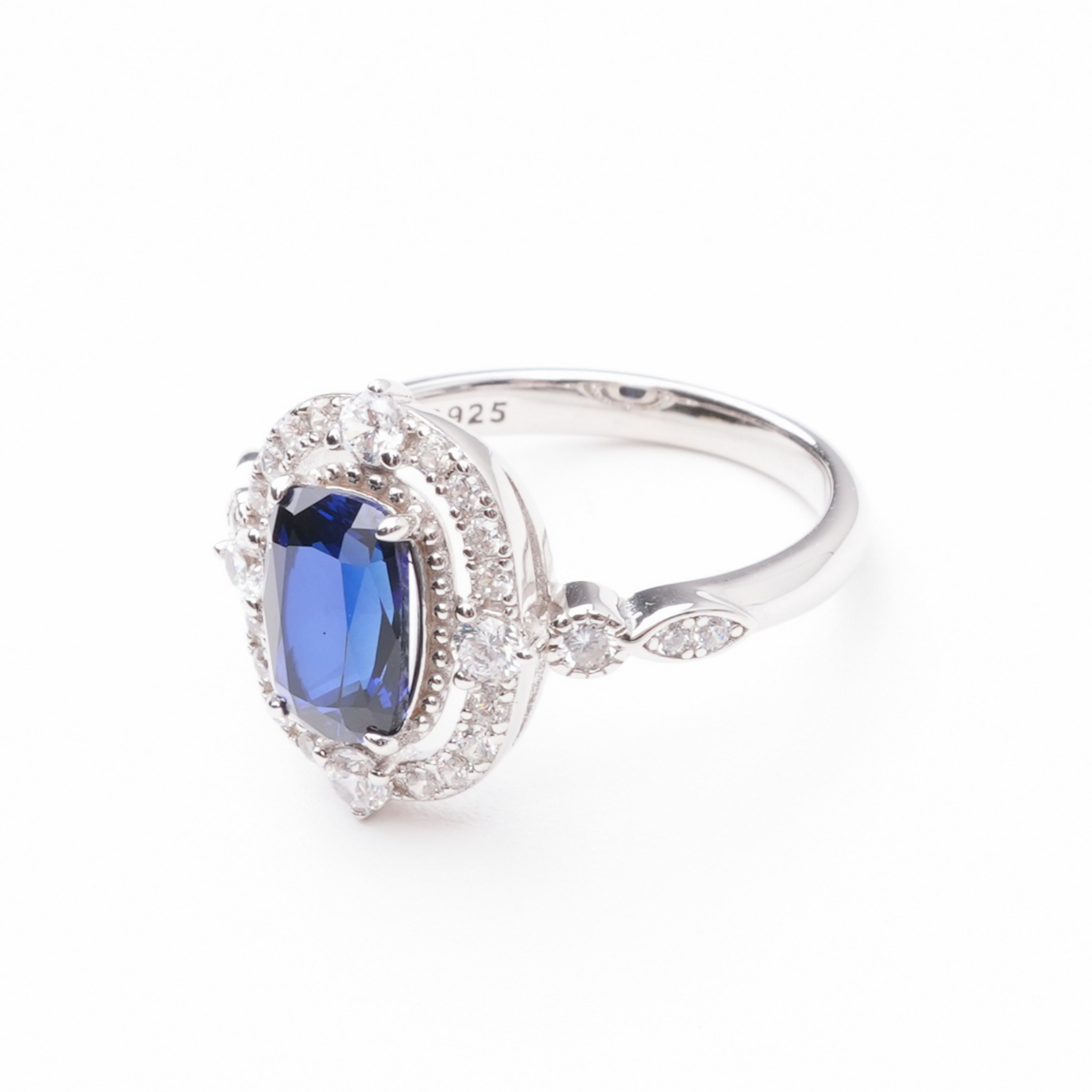 Teresa Blue Sapphire Oval Cut Crystal Sterling Silver Ring