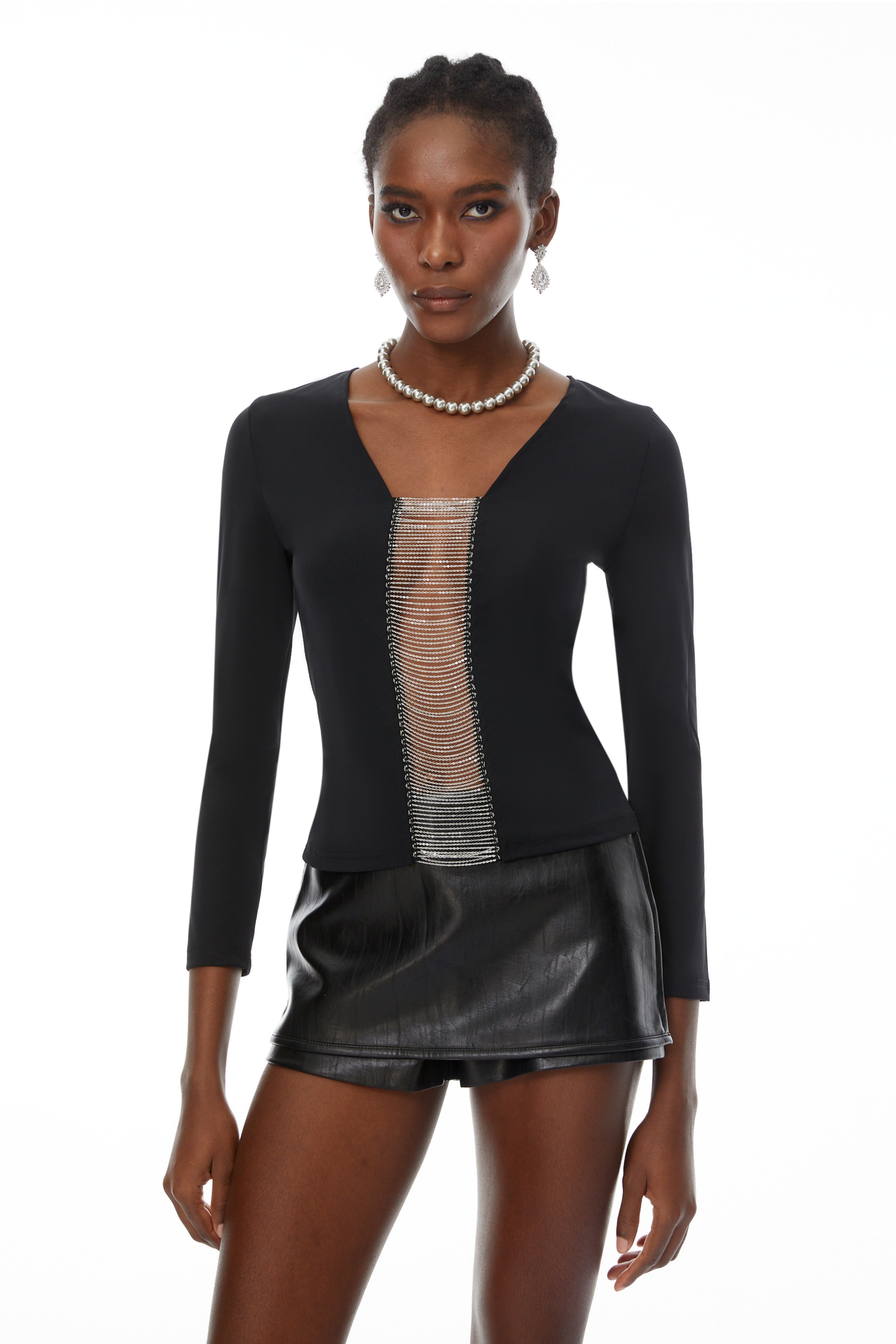 Terza Black Fringed Panel Crop Top