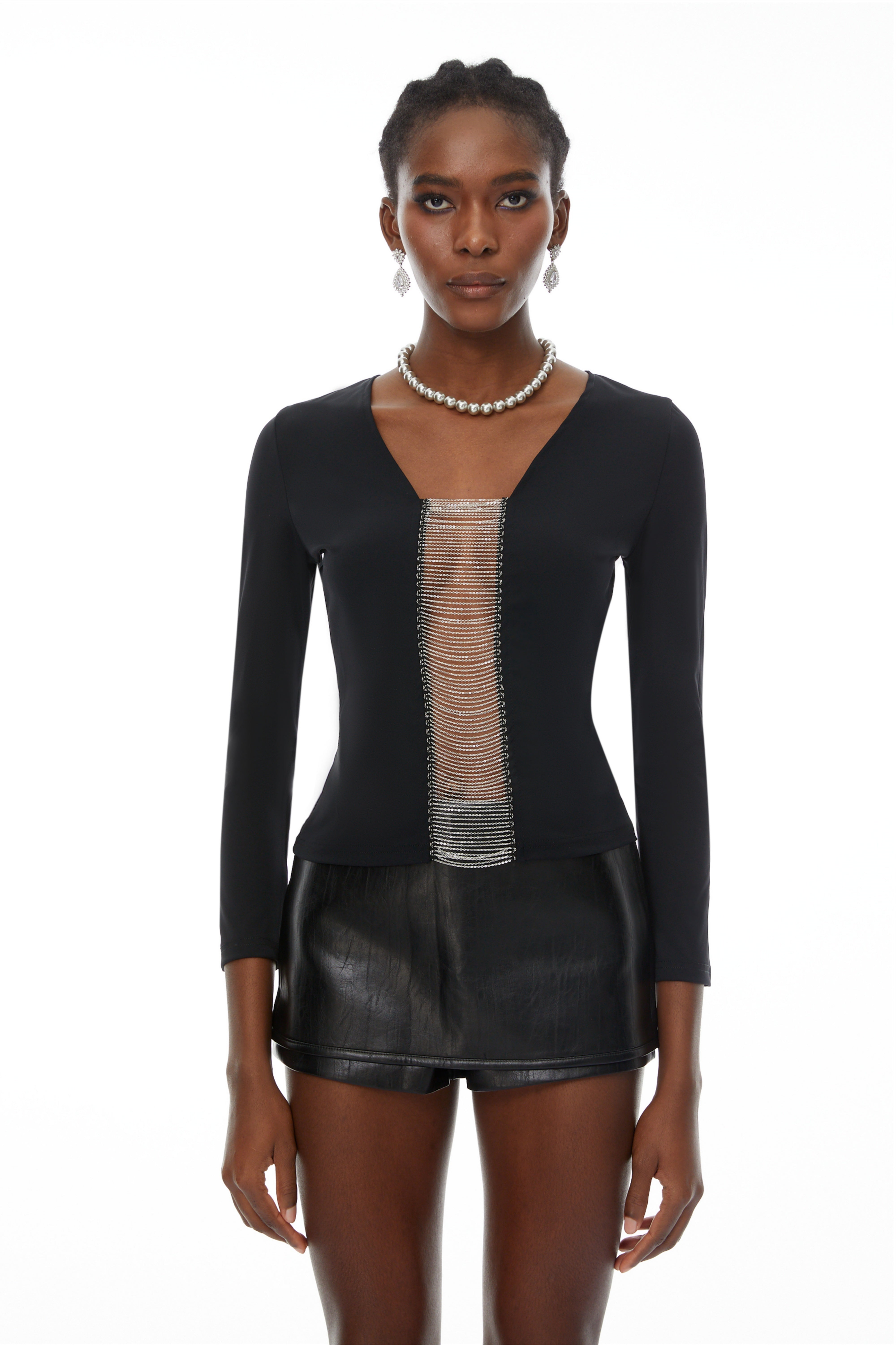 Terza Black Fringed Panel Crop Top