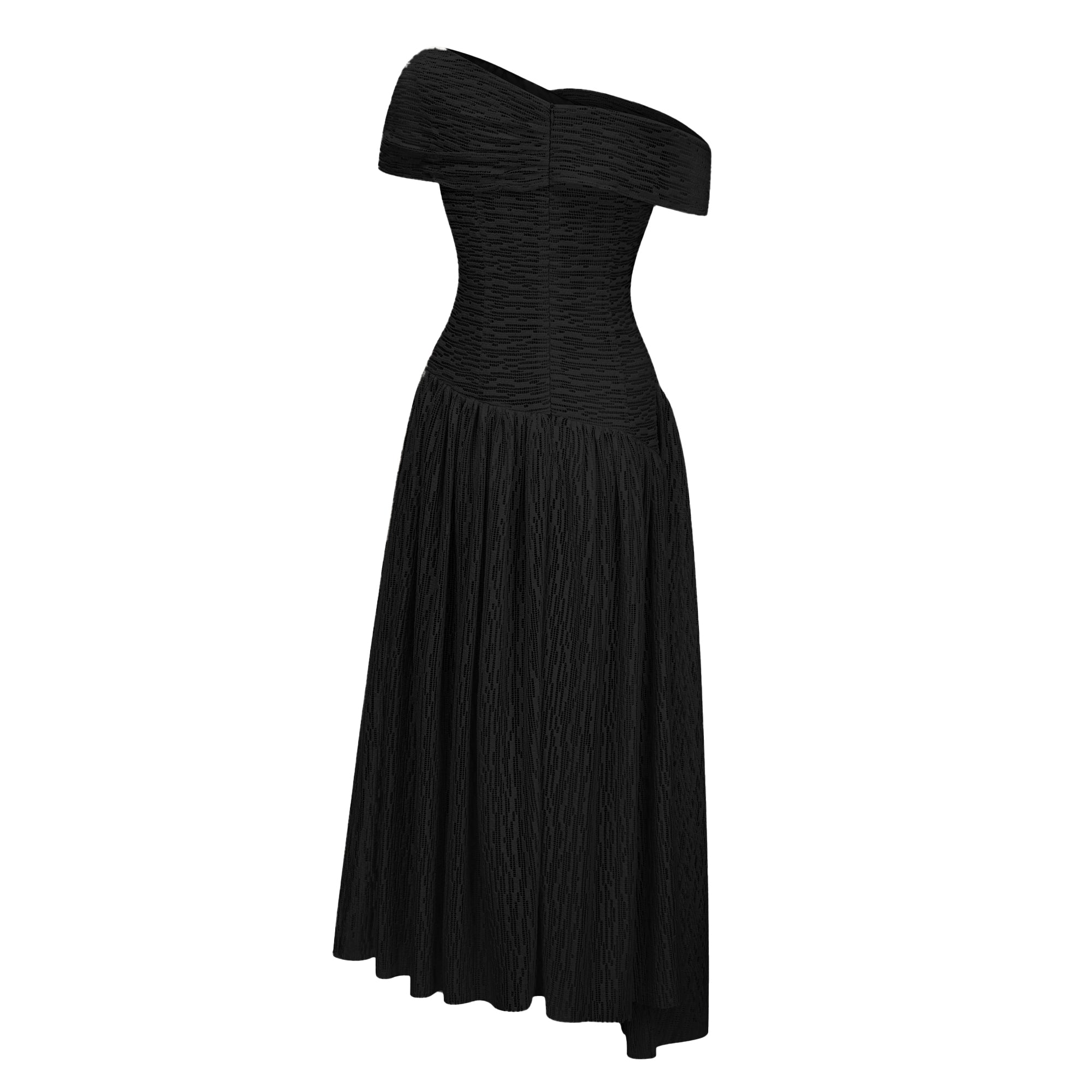 Thale Schwarzes asymmetrisches Midikleid mit Struktur und Rüschen