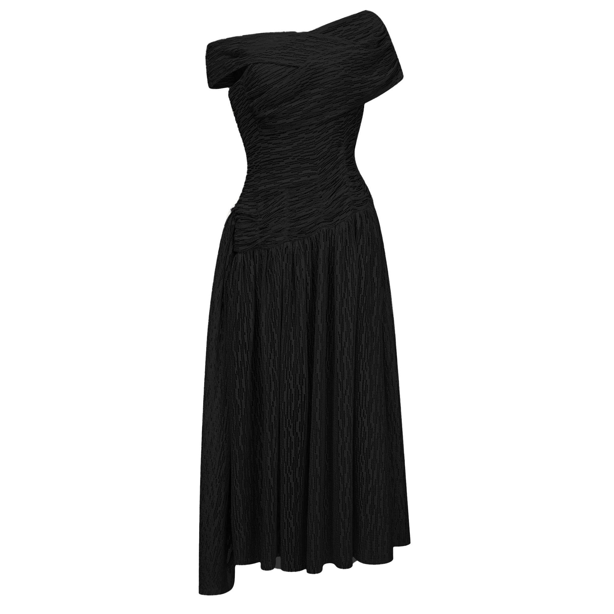 Thale Schwarzes asymmetrisches Midikleid mit Struktur und Rüschen