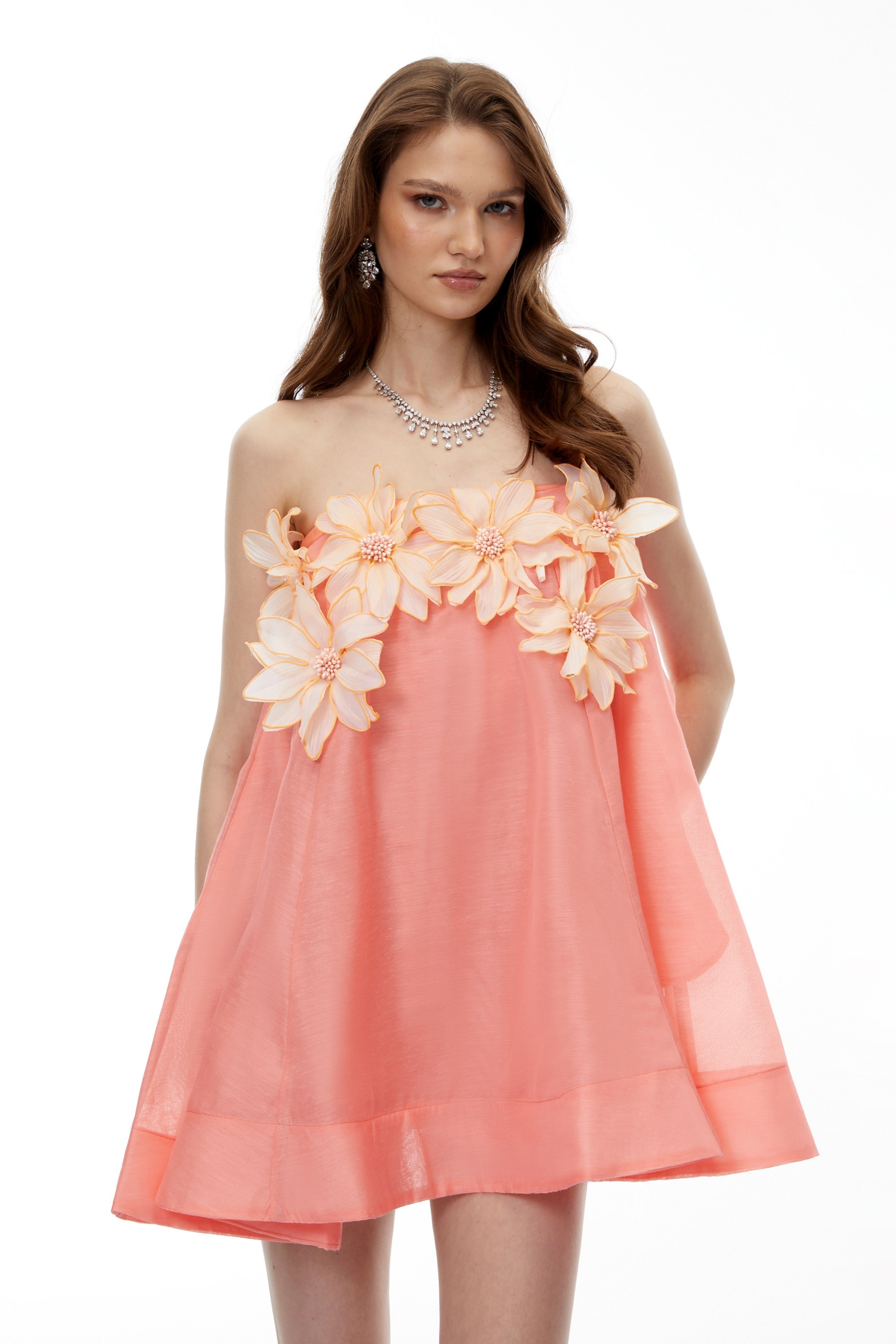 Tisiphone Pink Off Shoulder Mini Dress with 3D Florals