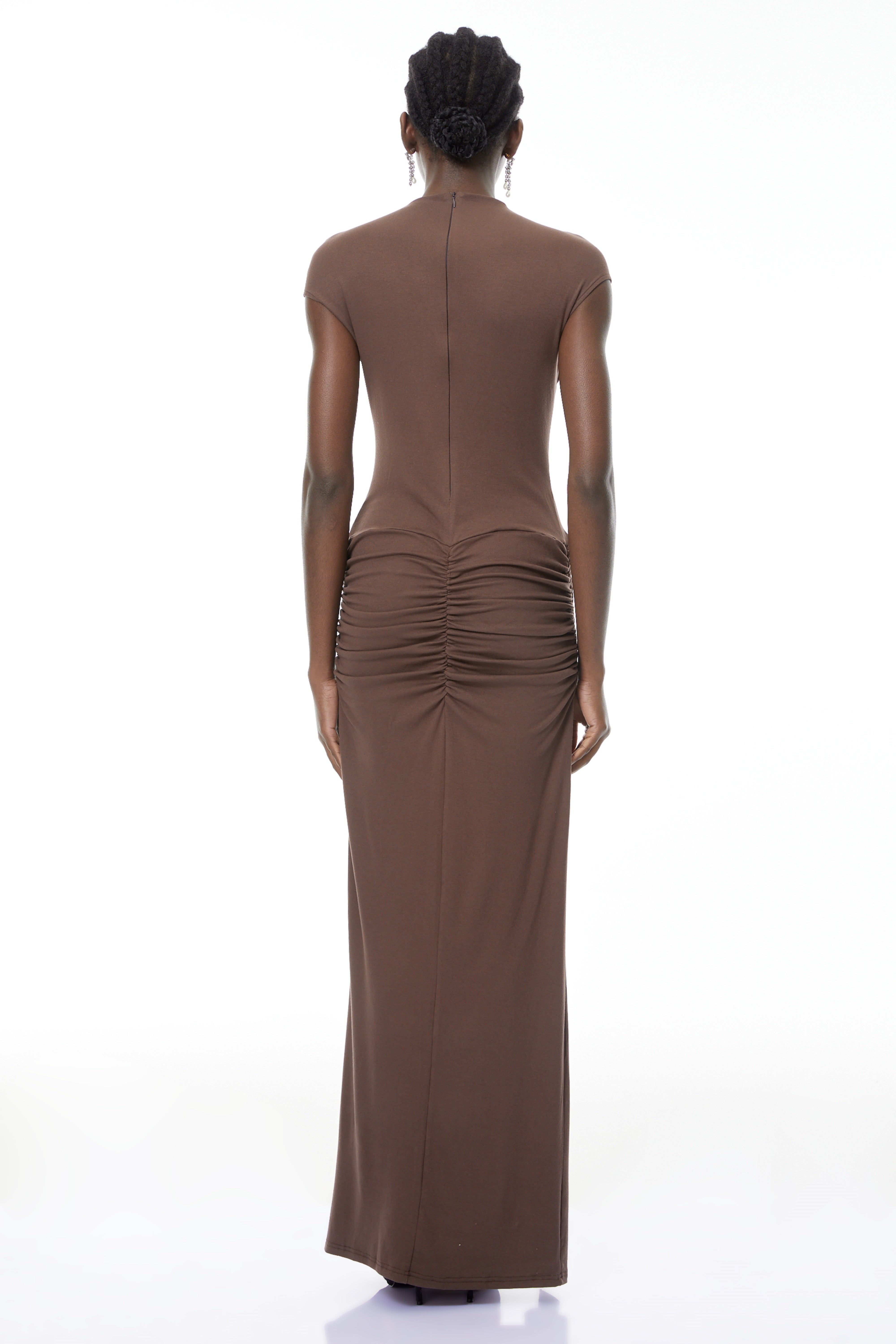 Tone Chocolate Brown Cross-Over Maxi Dress