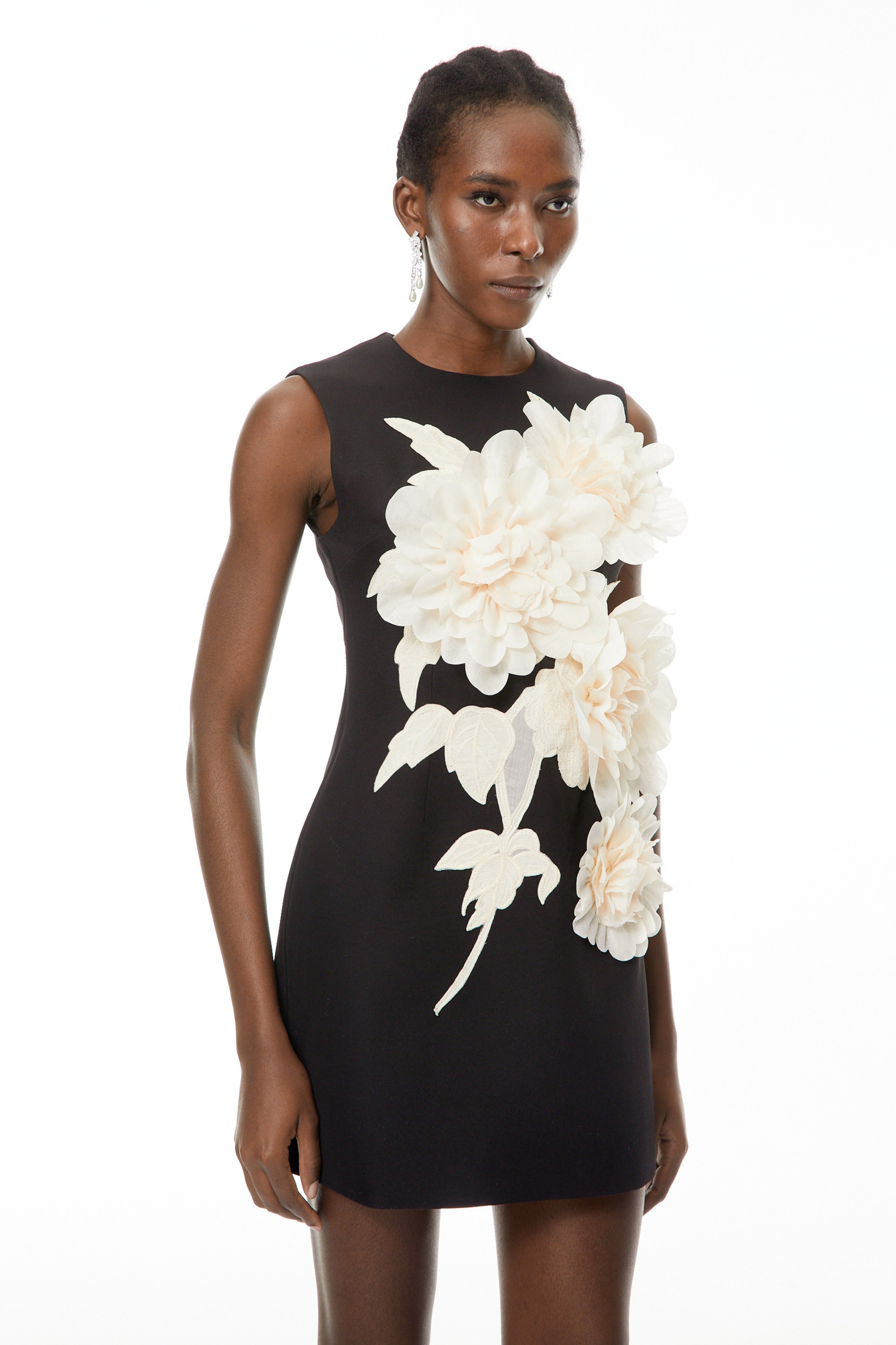 Toril Black Color Blocked 3D Petal Mini Dress