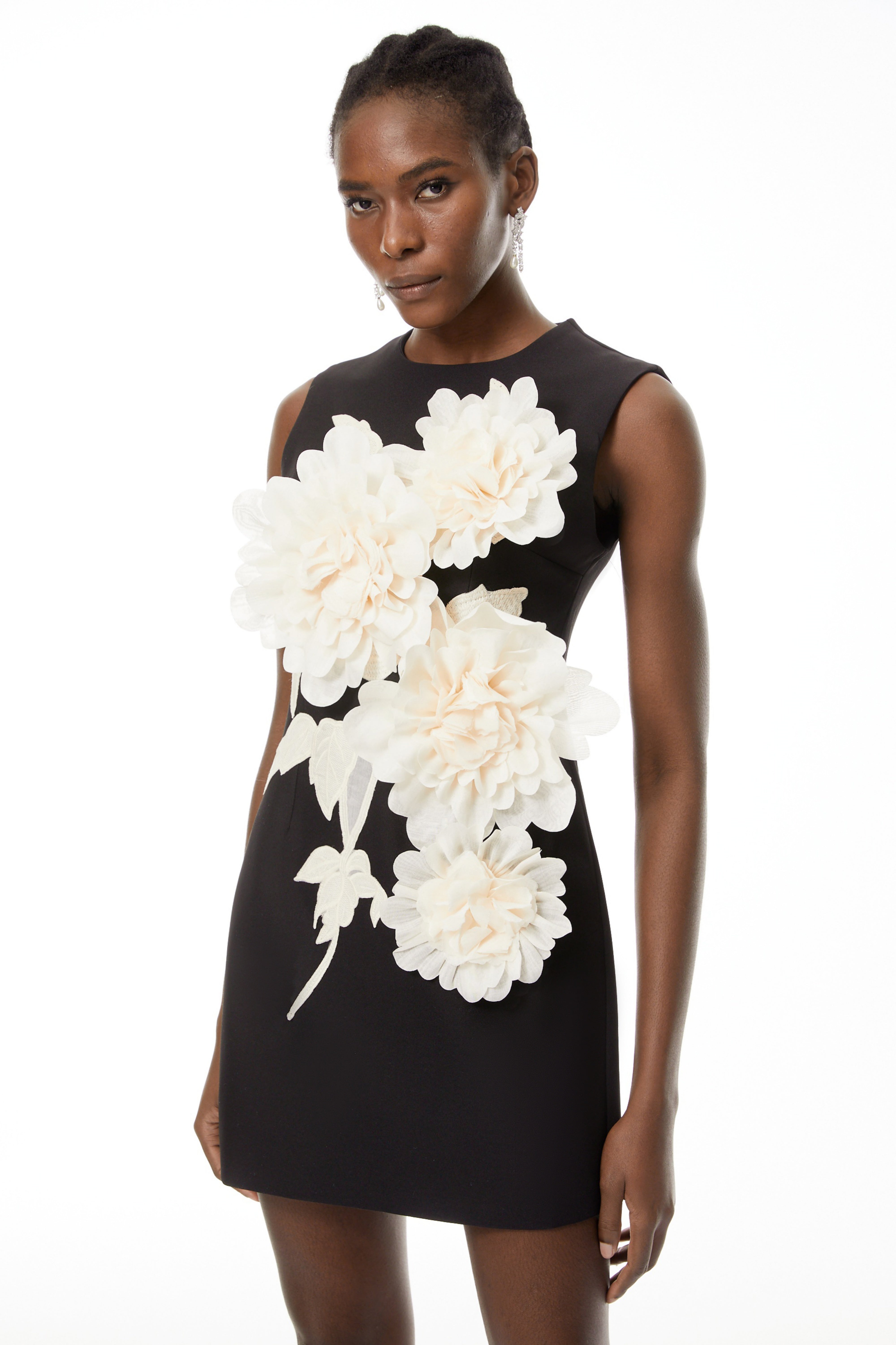 Toril Black Color Blocked 3D Petal Mini Dress