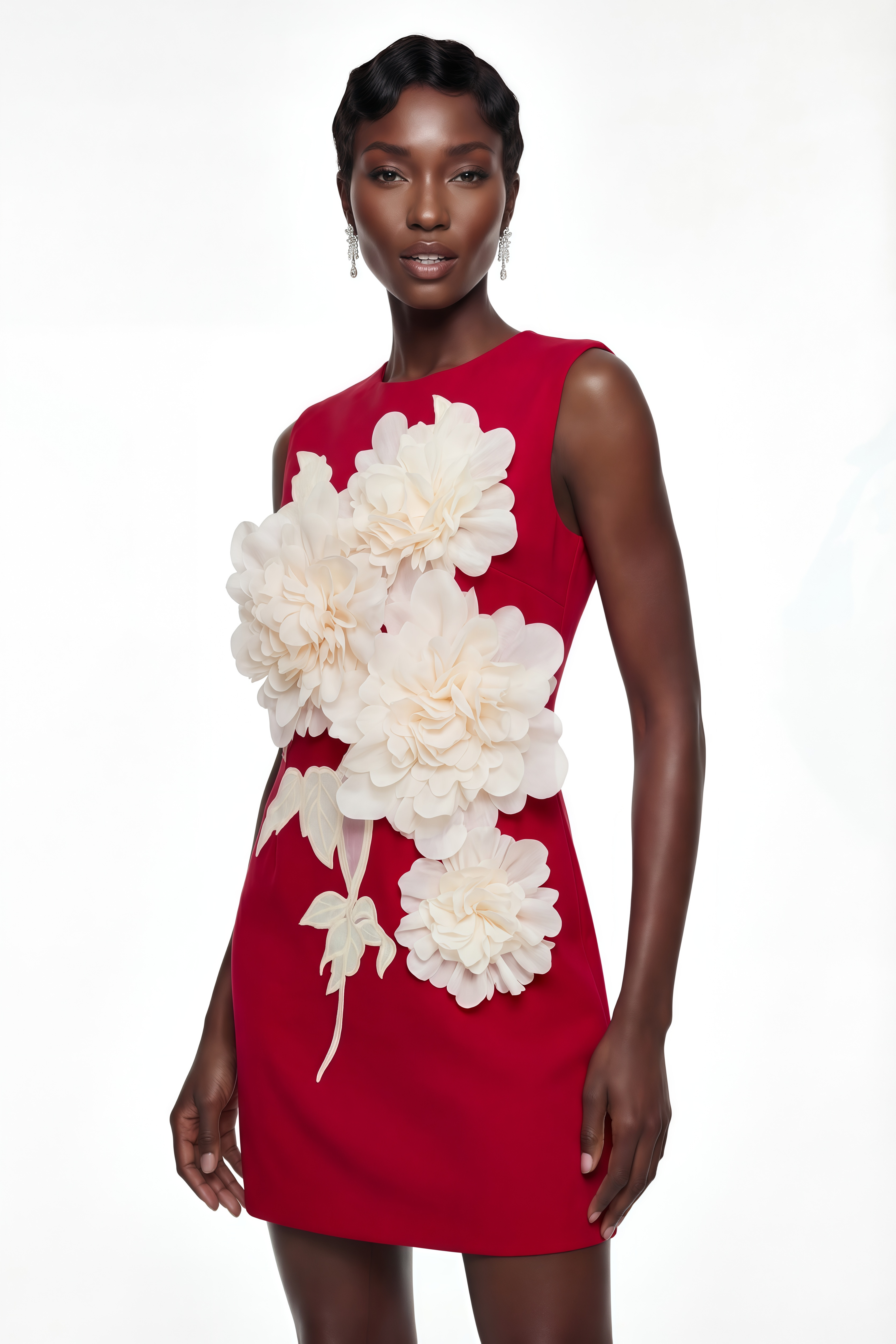 Toril Red Color Blocked 3D Petal Mini Dress