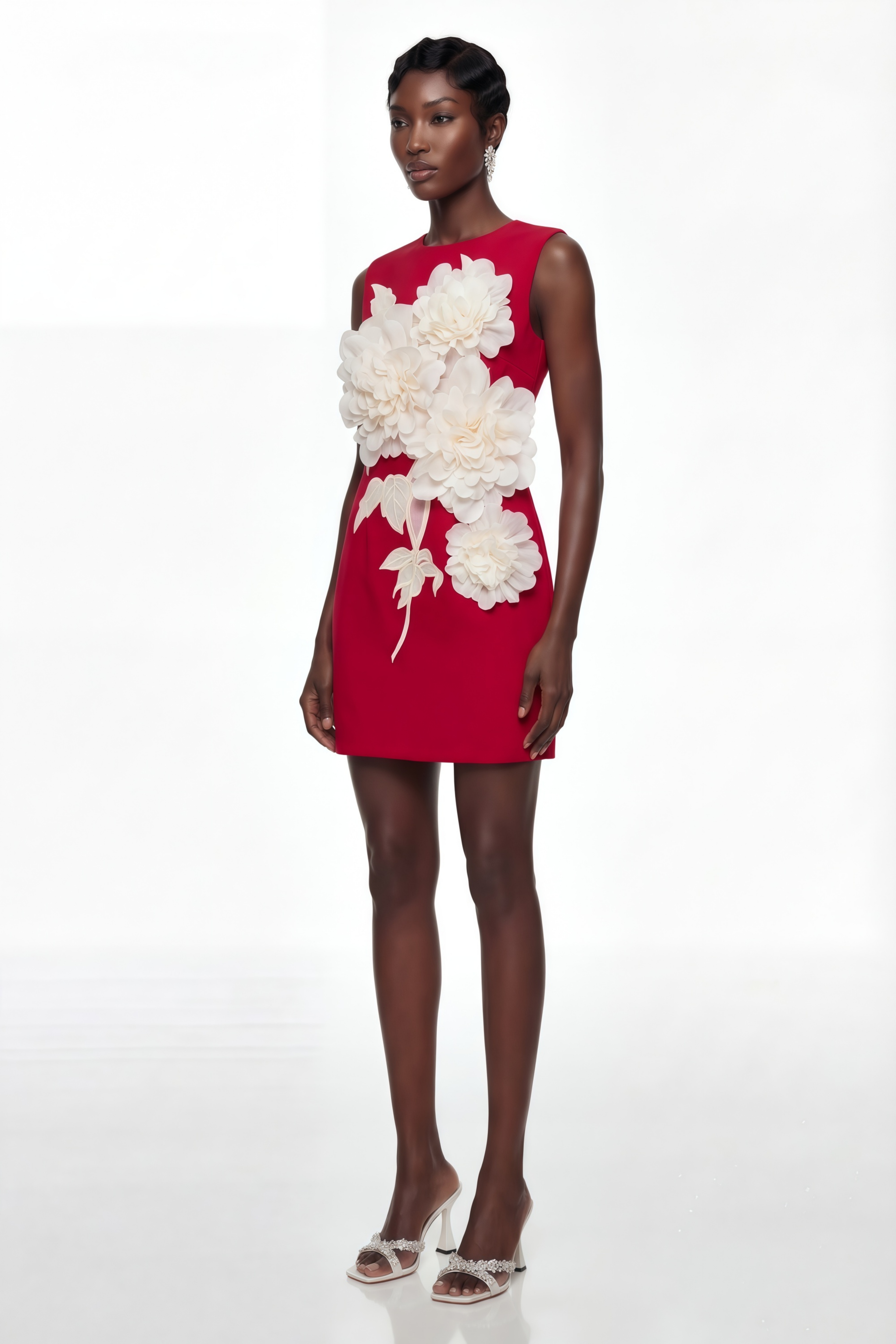 Toril Red Color Blocked 3D Petal Mini Dress