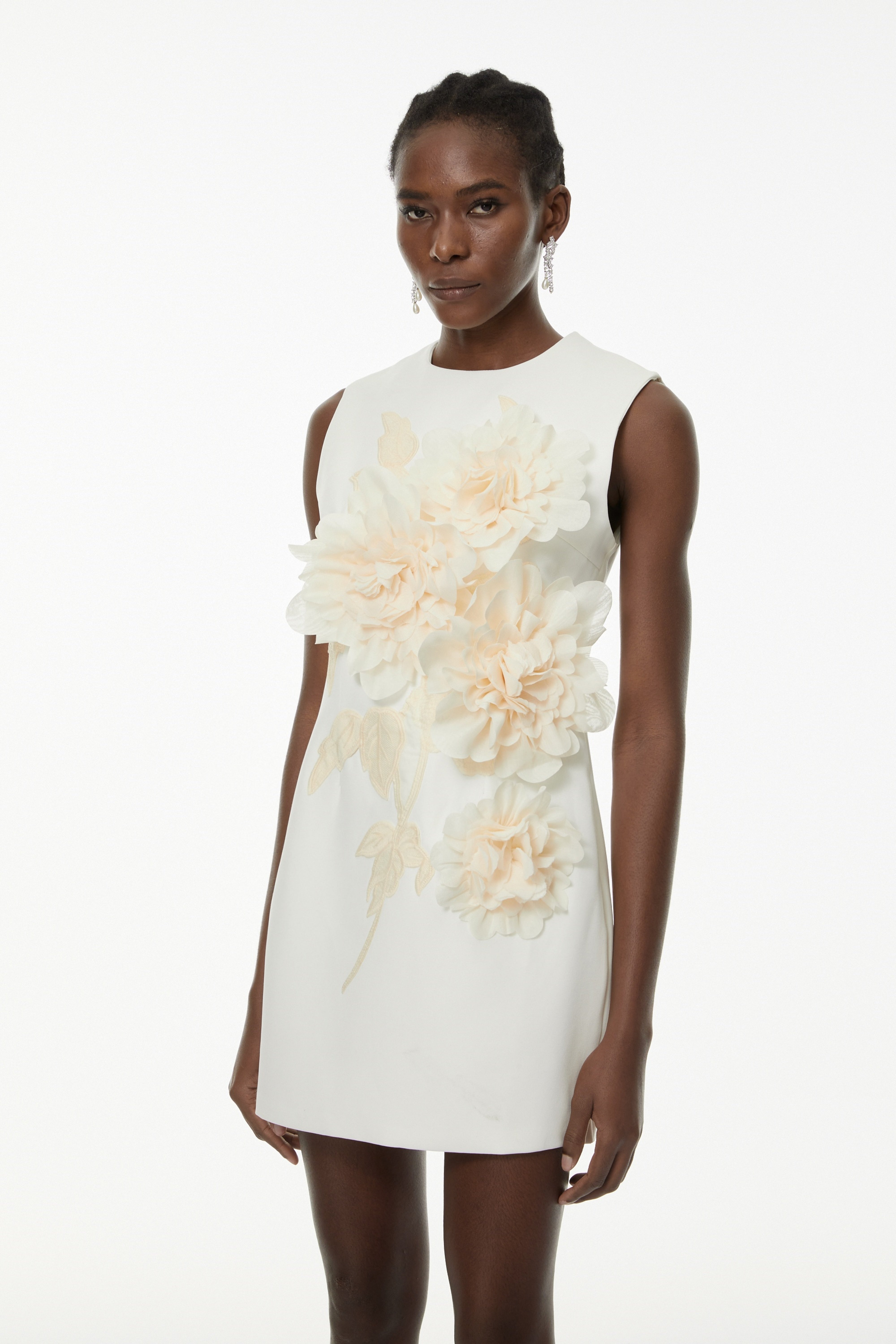 Toril White Color Blocked 3D Petal Mini Dress