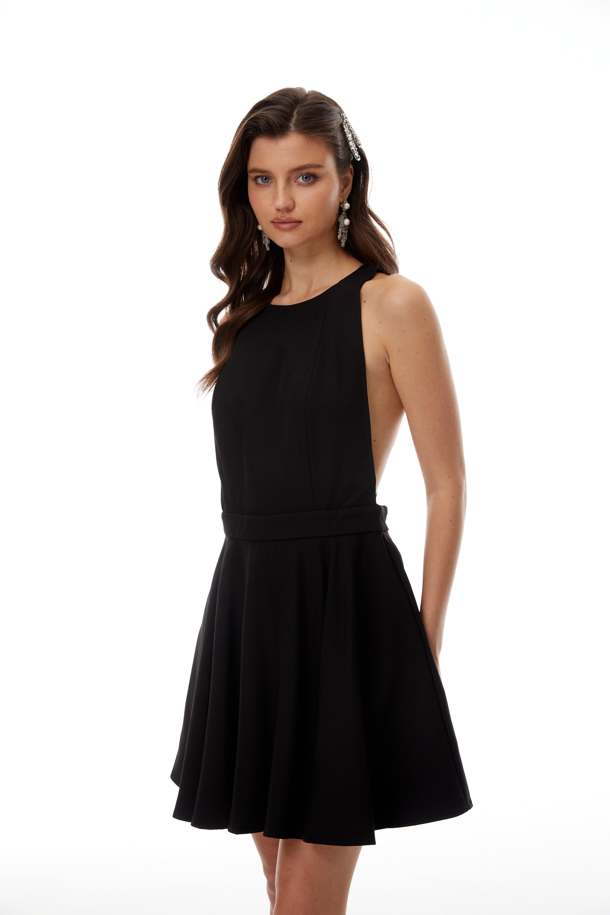 Tova Black Open Back Mini Dress
