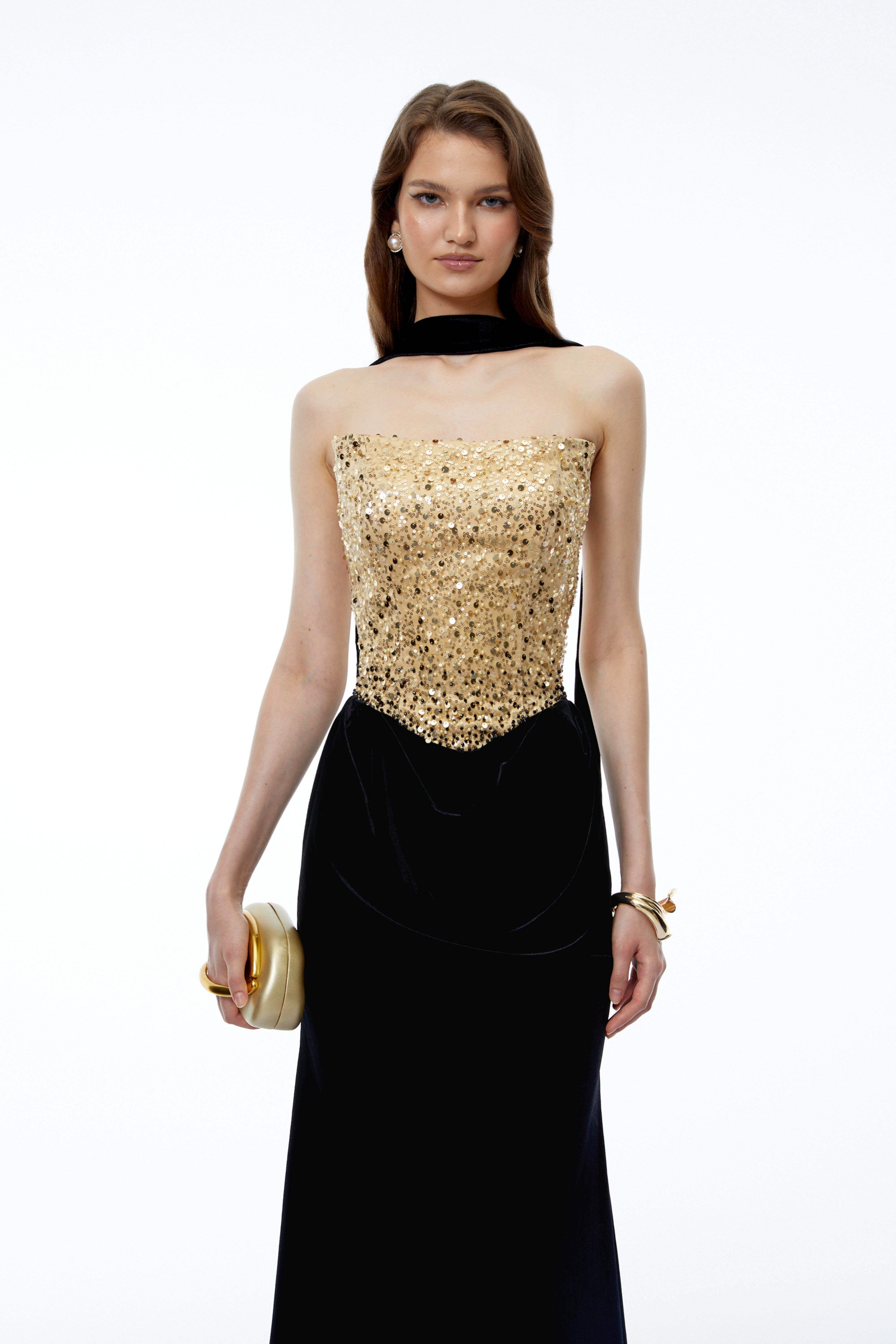 Tui Black Ruched Maxi Dress with Front Slit
