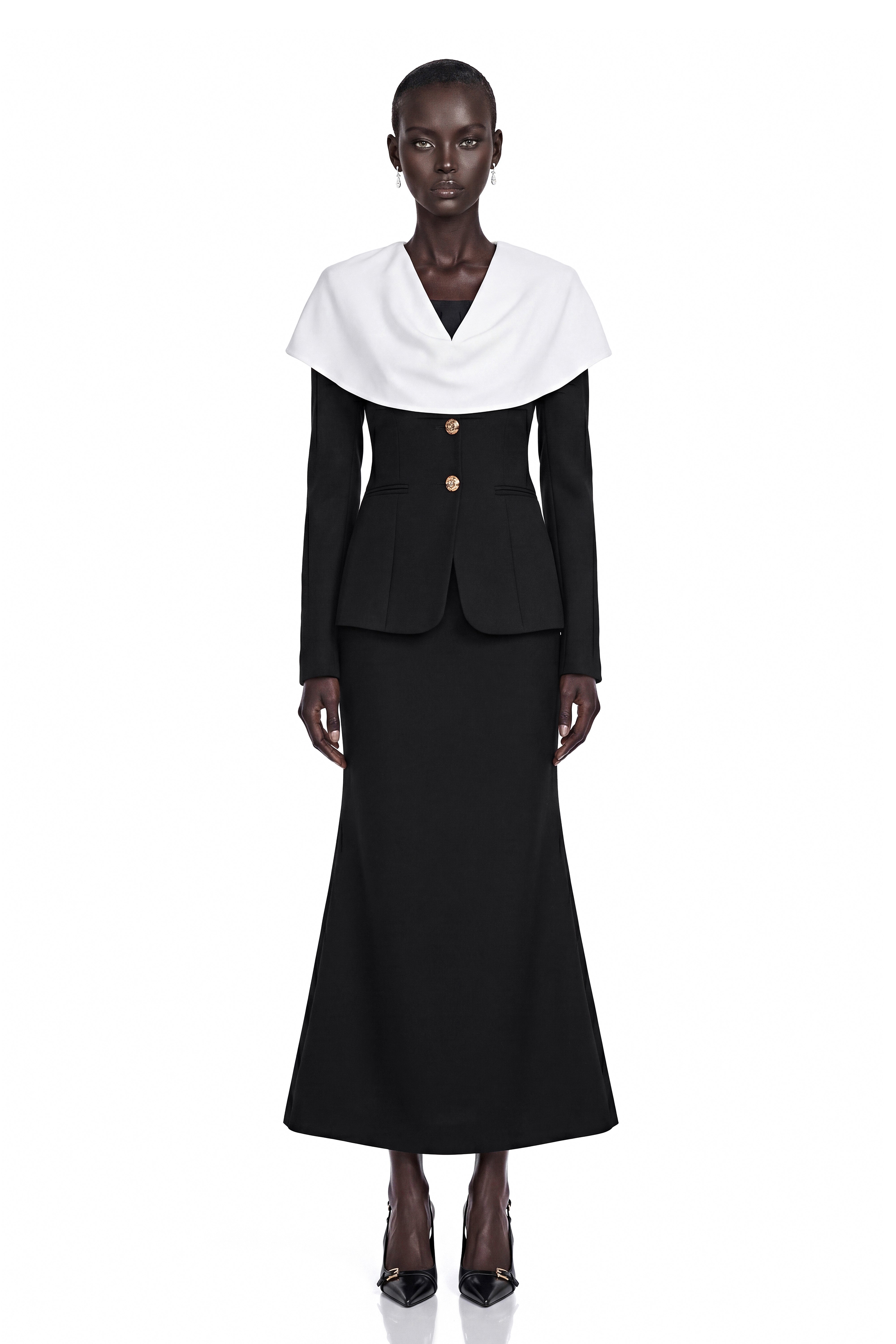 Uliana Black Color Block Fishtail Midi Dress