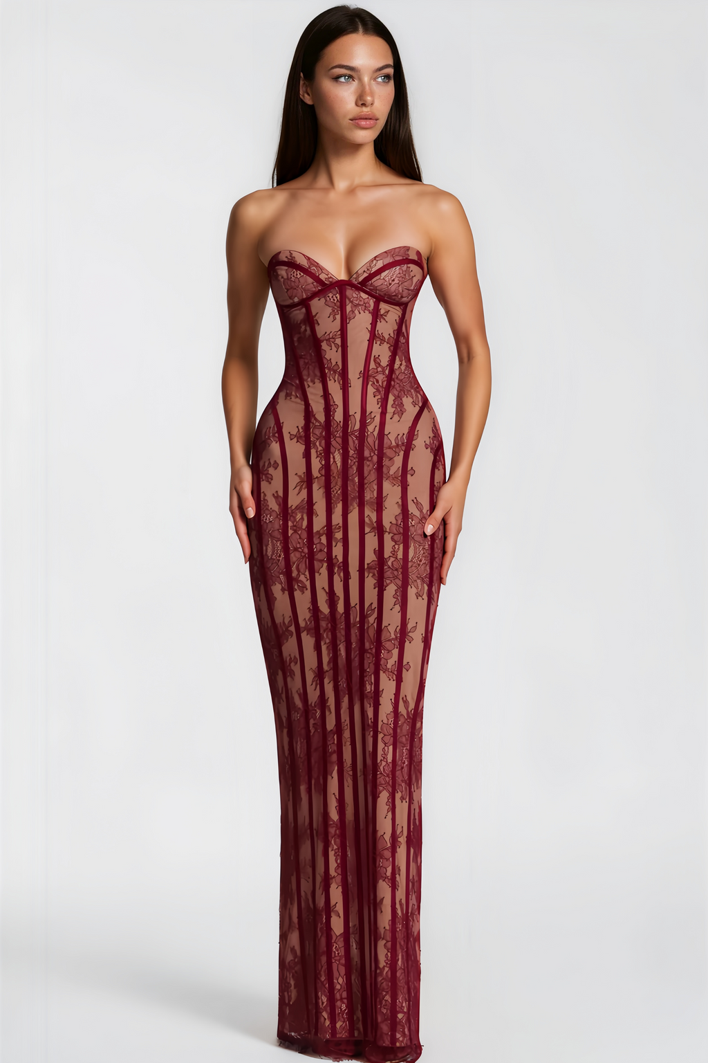 Urszula Red Floral Lace Corset Maxi Dress, XS / Red Urszula Red Floral Lace Corset Maxi Dress, XS / Red