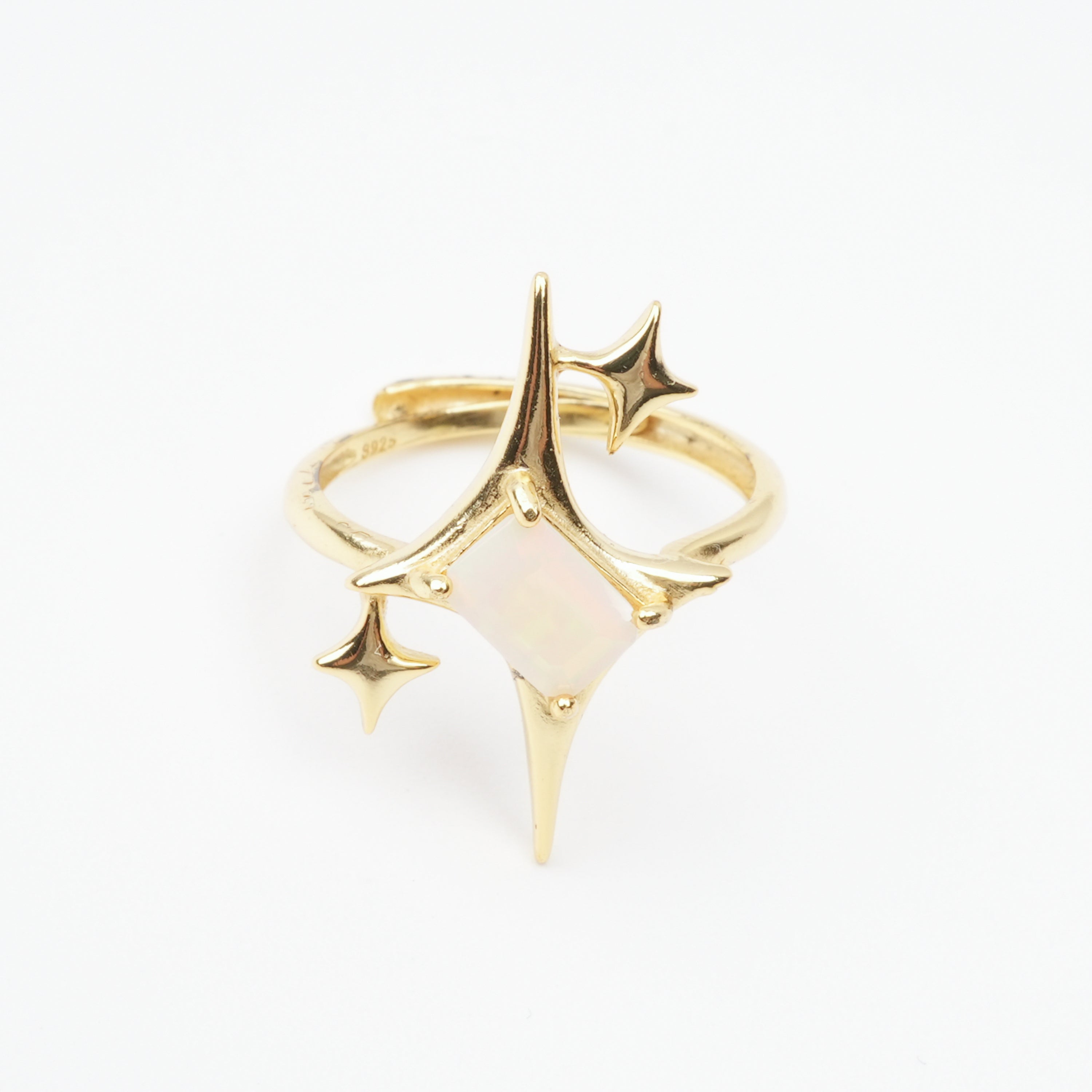 Valentina White Gemstone Star Sparkle Gold Tone Sterling Silver Ring