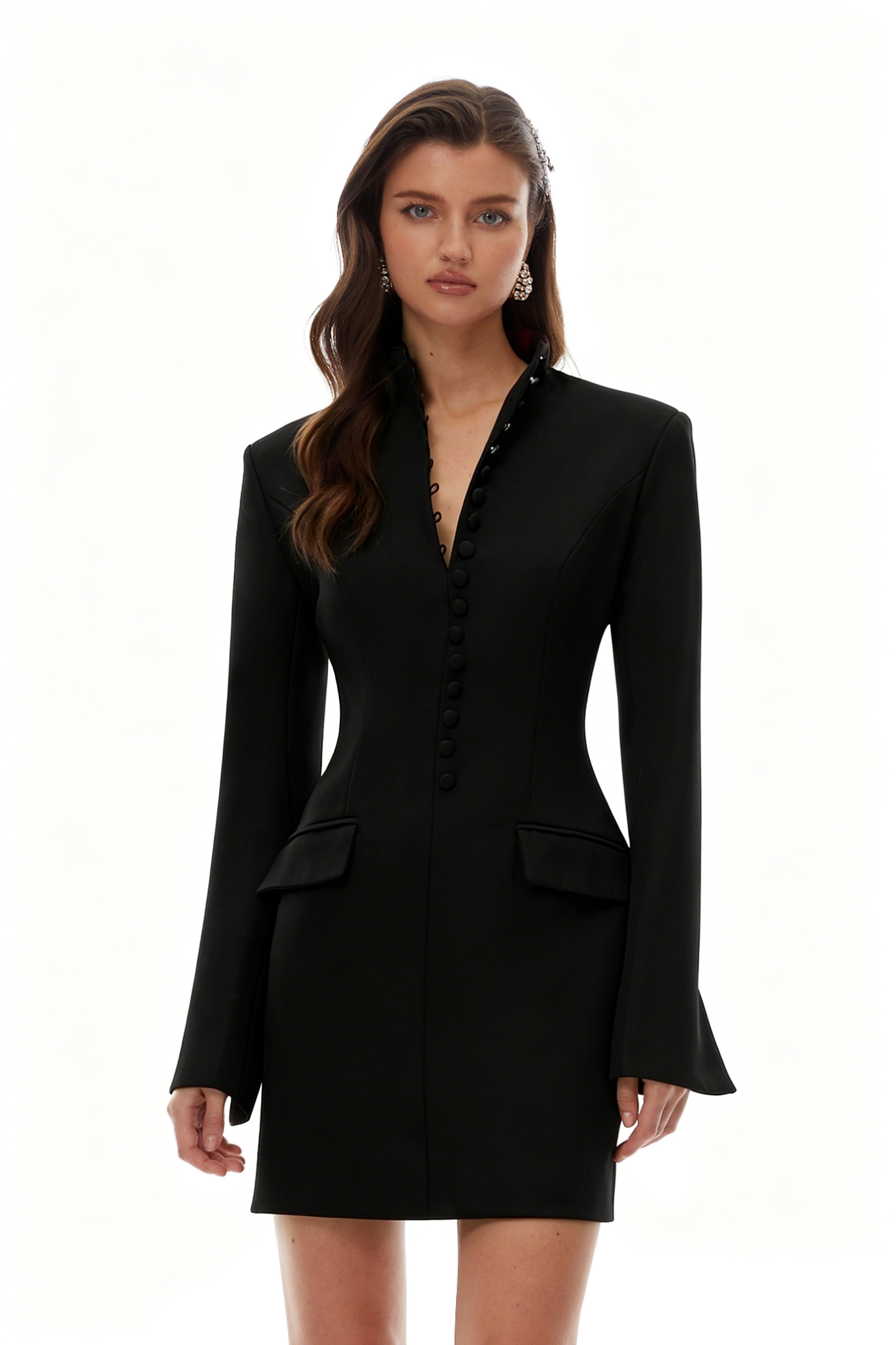 Valeria Black Minikleid mit Stehkragen und langen Ärmeln