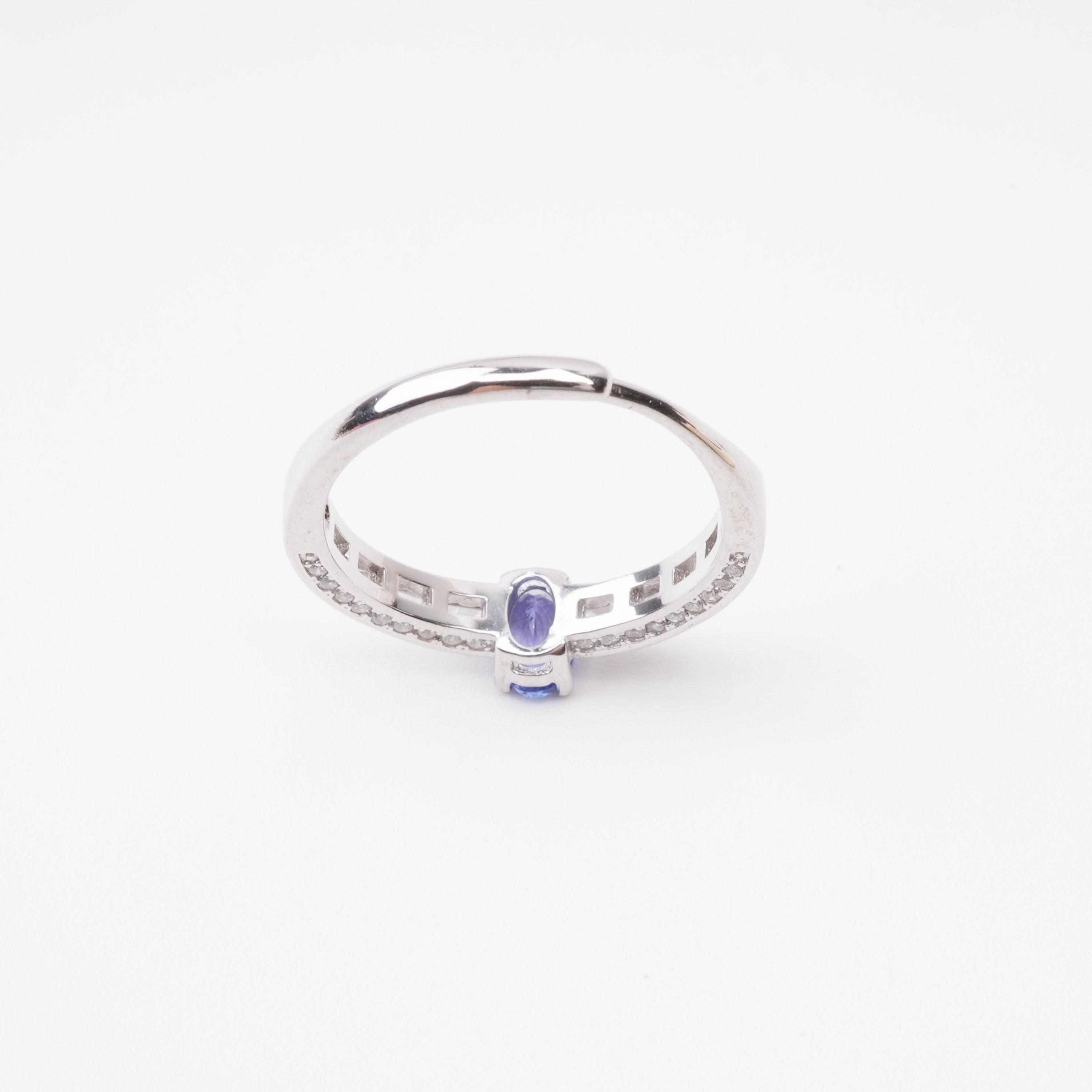Valeria Sapphire Oval Cut Baguette Crystal Sterling Silver Ring