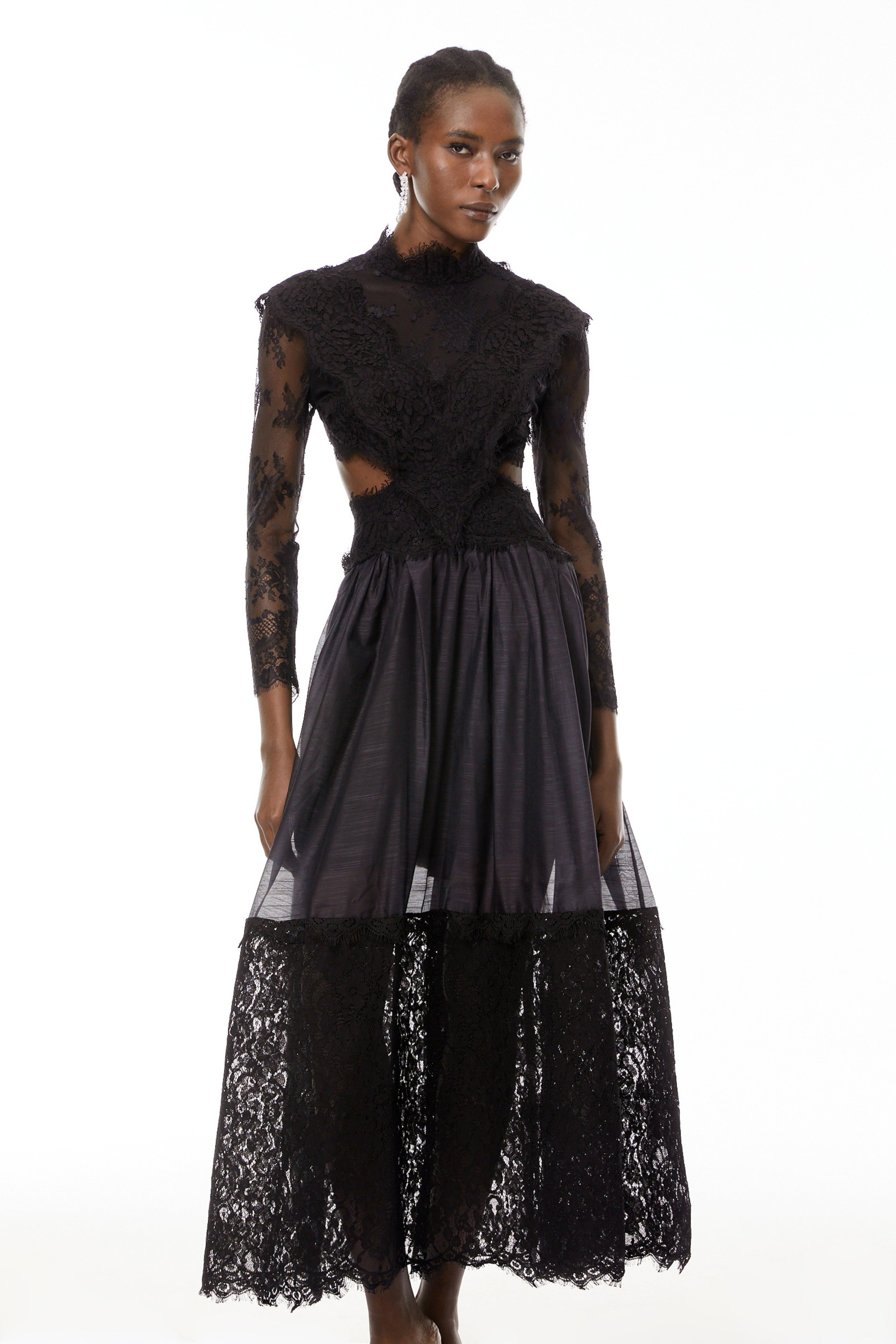 Vanessa Black Sheer Lace Maxi Dress
