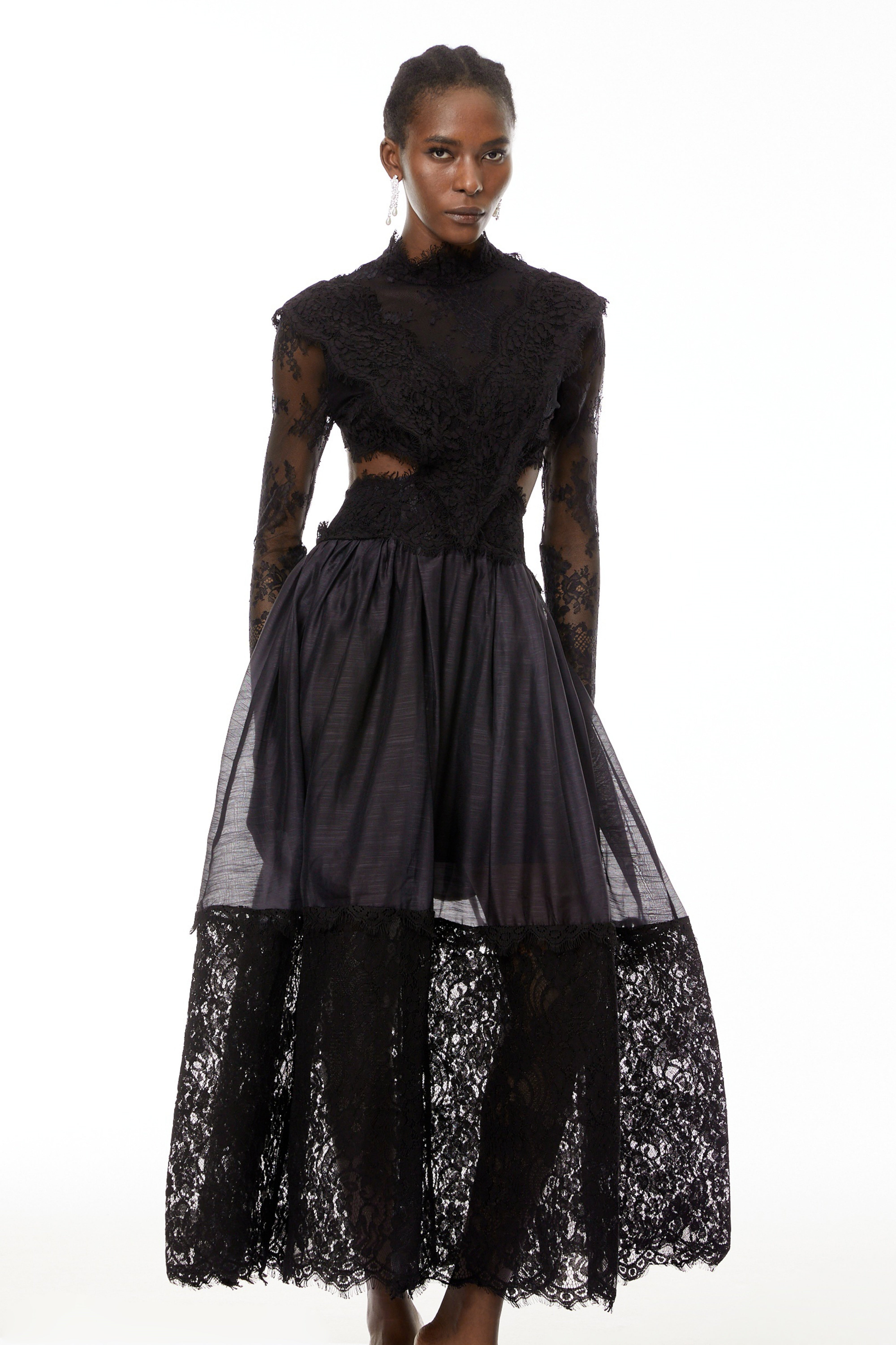 Vanessa Black Sheer Lace Maxi Dress