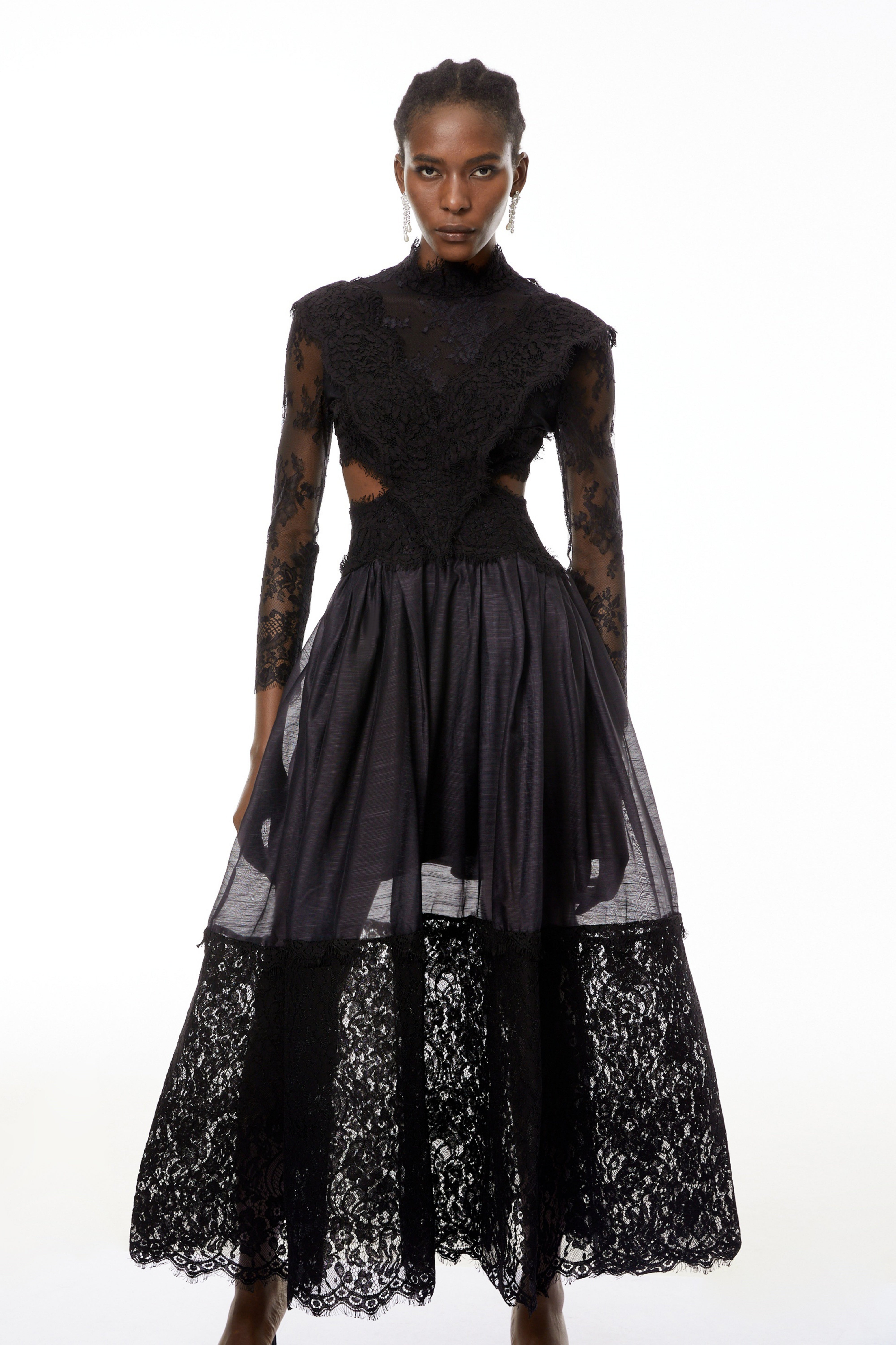 Vanessa Black Sheer Lace Maxi Dress