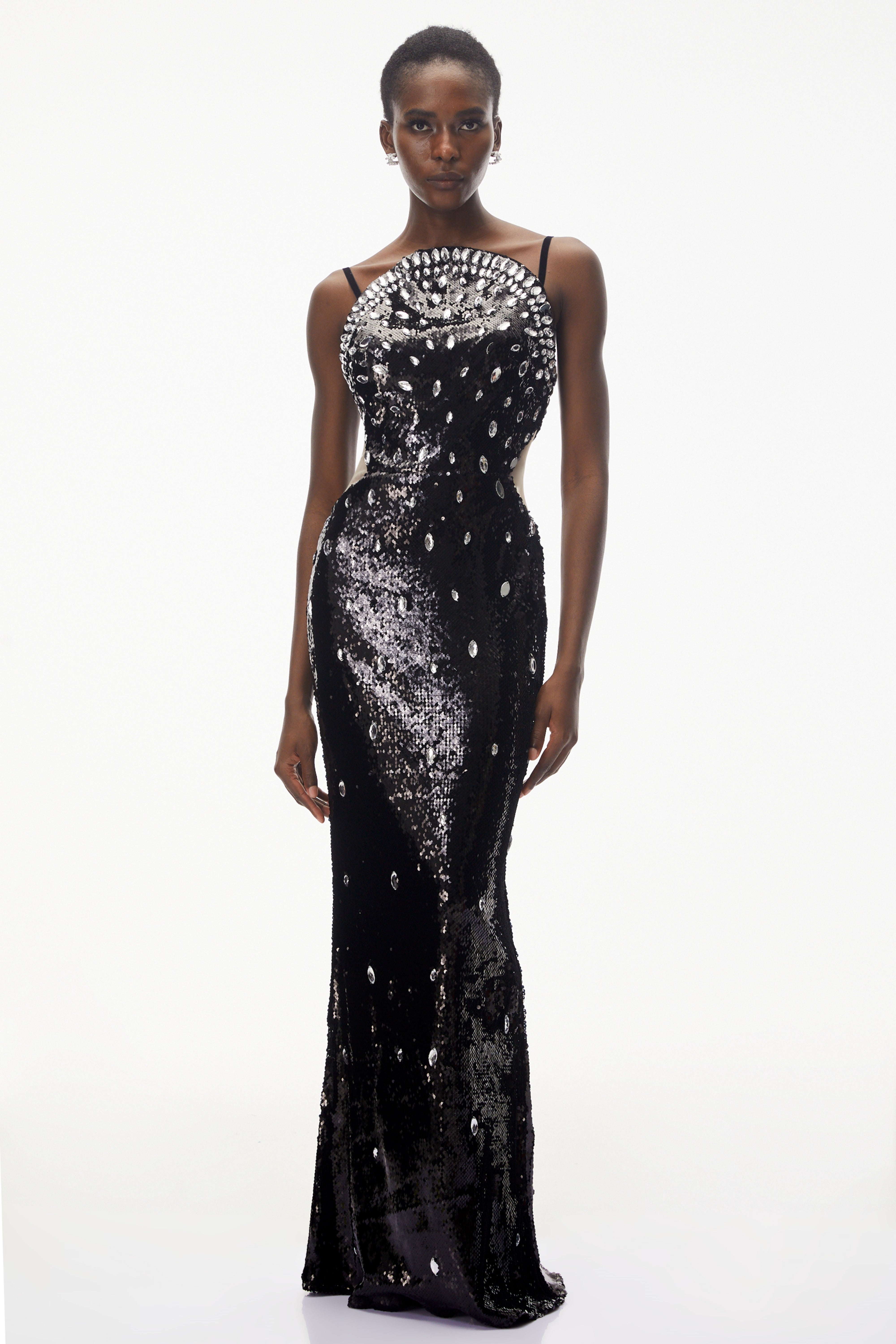Violet Black Embellished Overlay Maxi Dress
