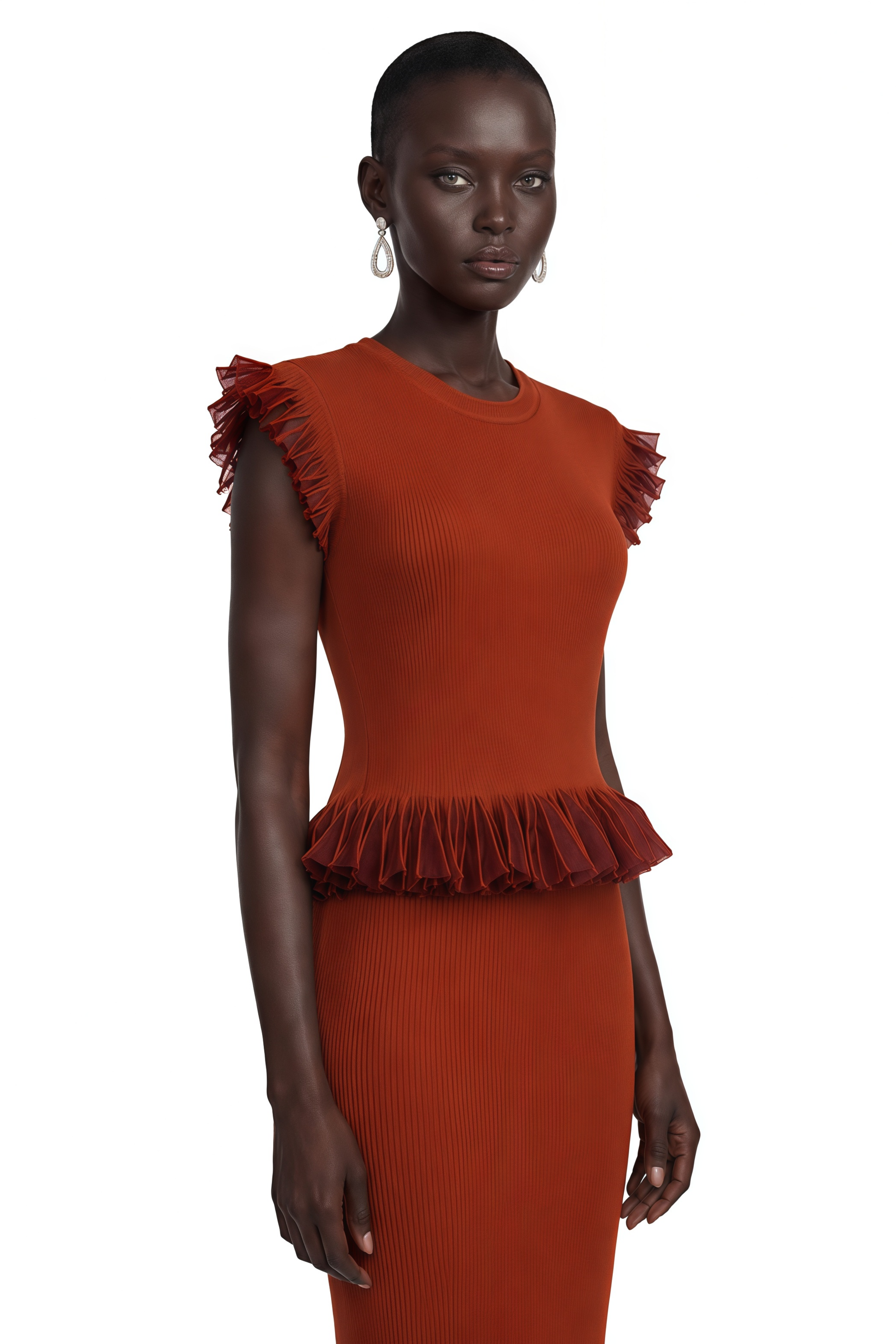 Virginia Red Top & Skirt Set with Ruffled Trim