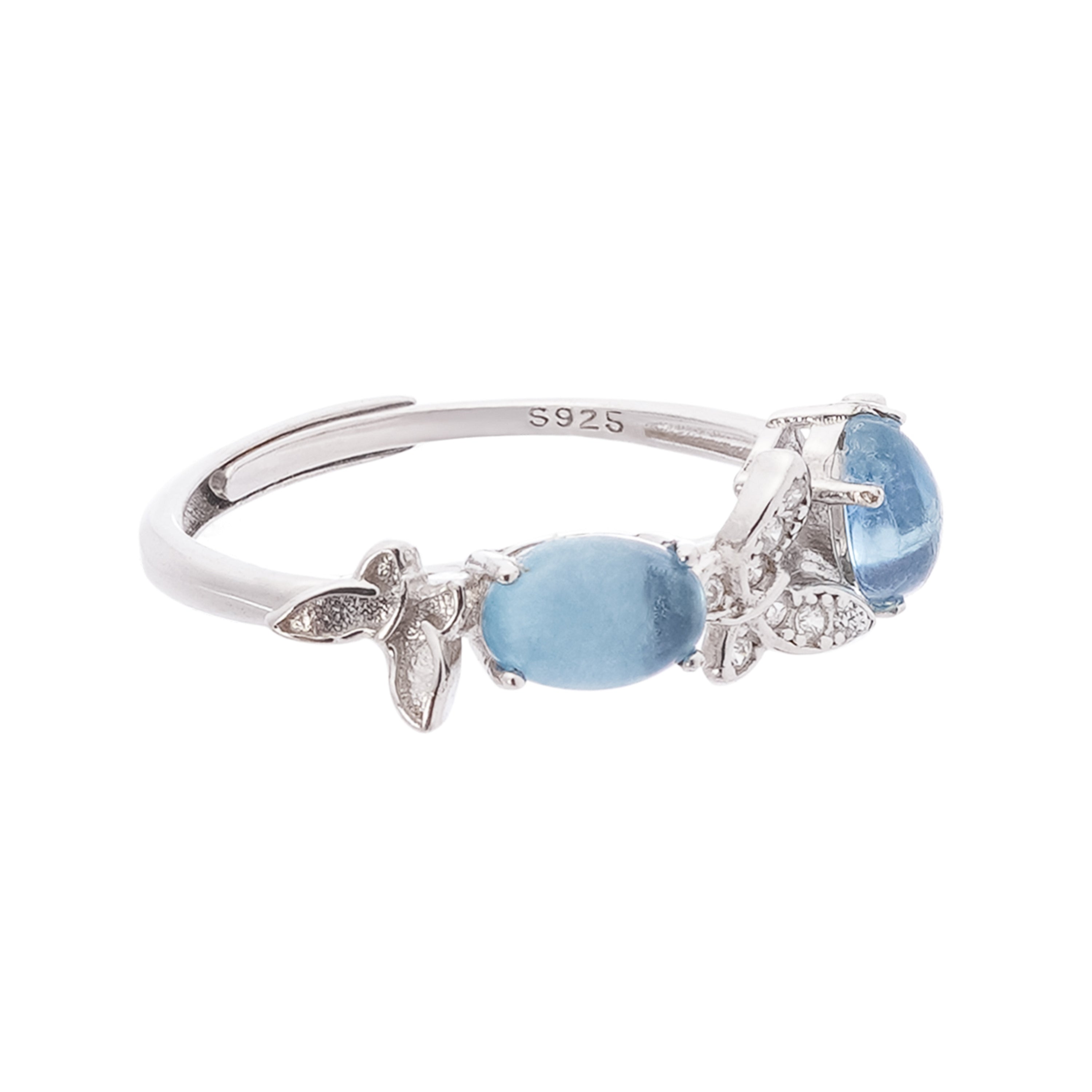 Vivienne Blue Aquamarine Cabochon Cut Cluster Sterling Silver Ring