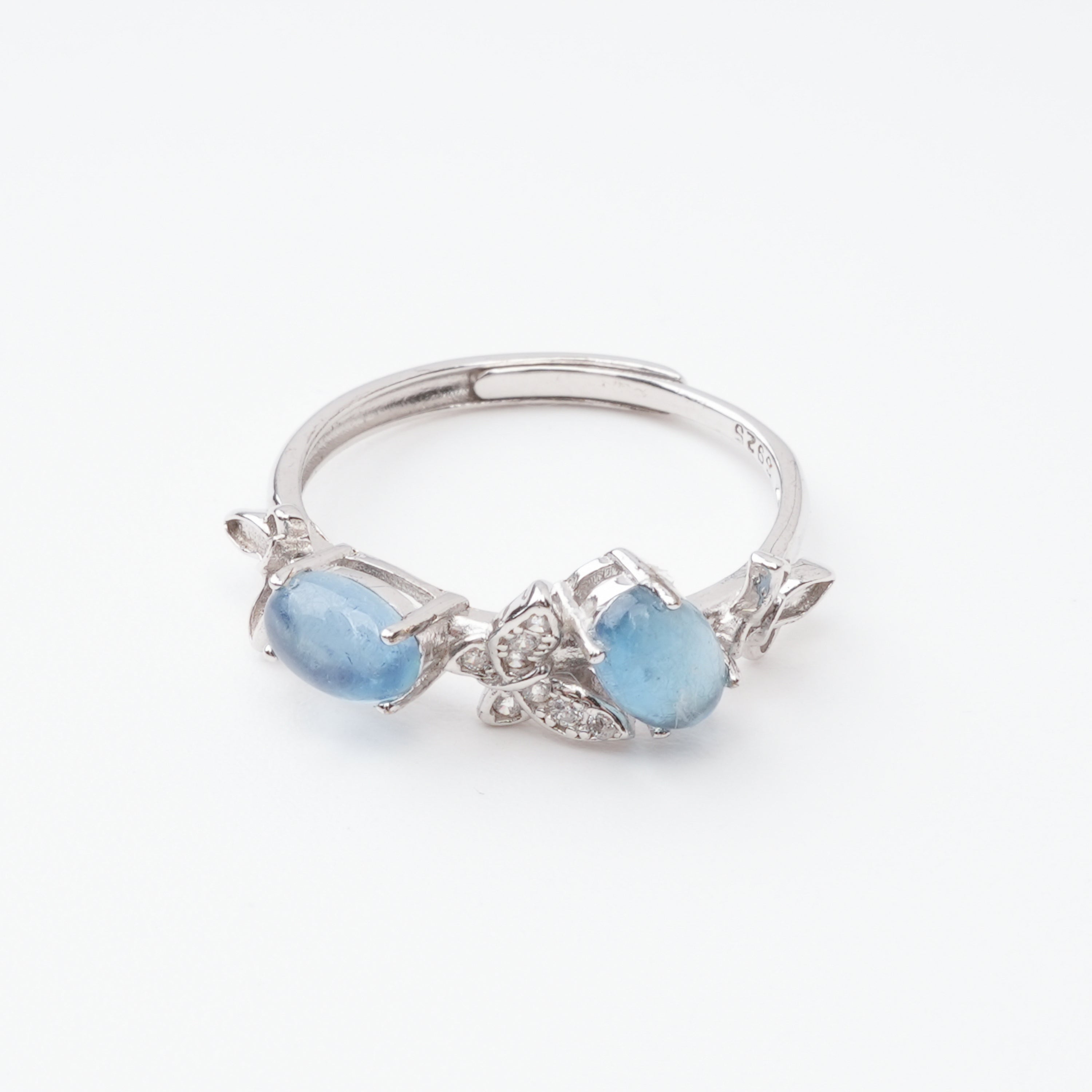 Vivienne Blue Aquamarine Cabochon Cut Cluster Sterling Silver Ring