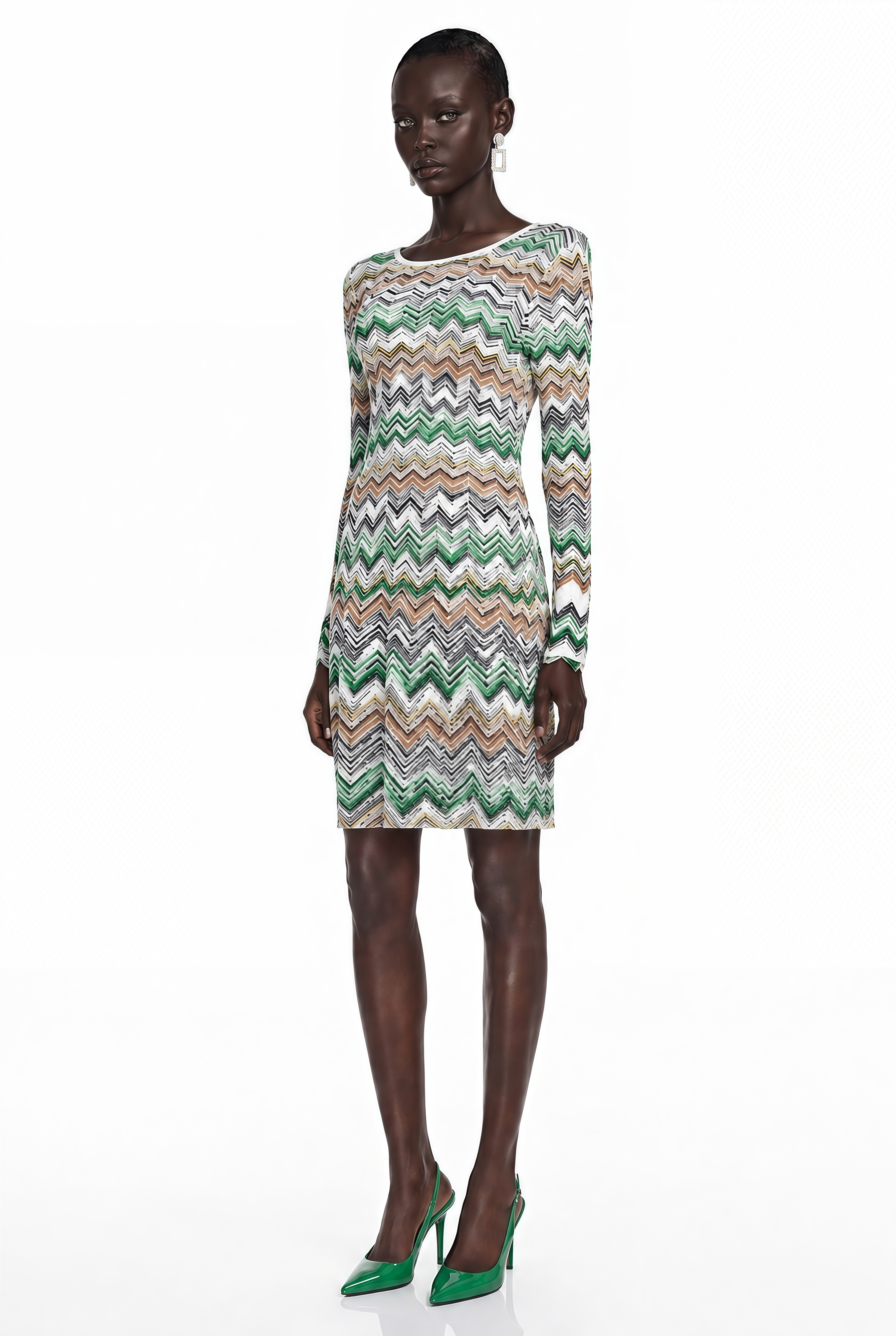 Robe mi-longue à manches longues Wendy Green à motif zigzag