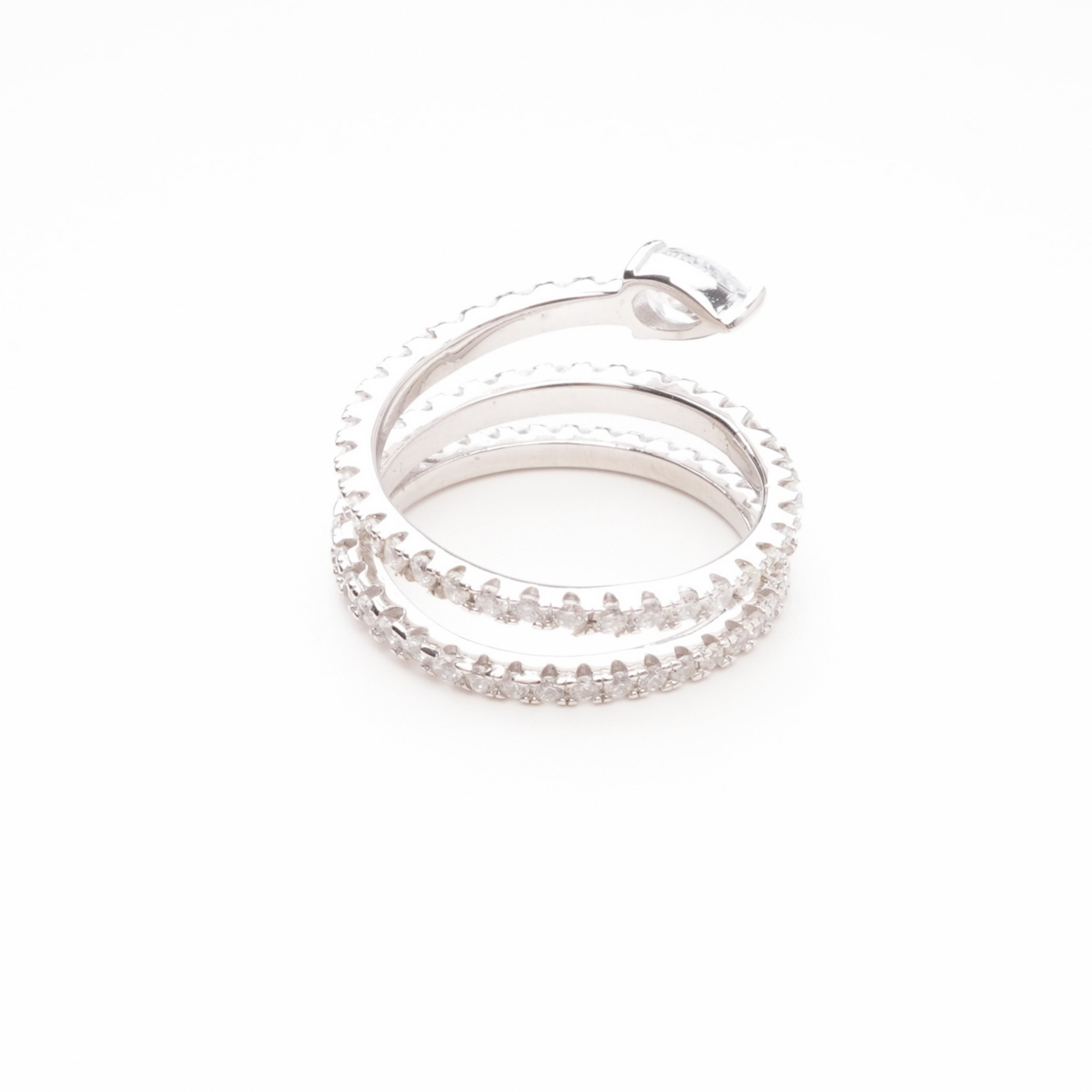 Lys White Pear Cut Gemstone Double Band Crystal Sterling Silver Ring