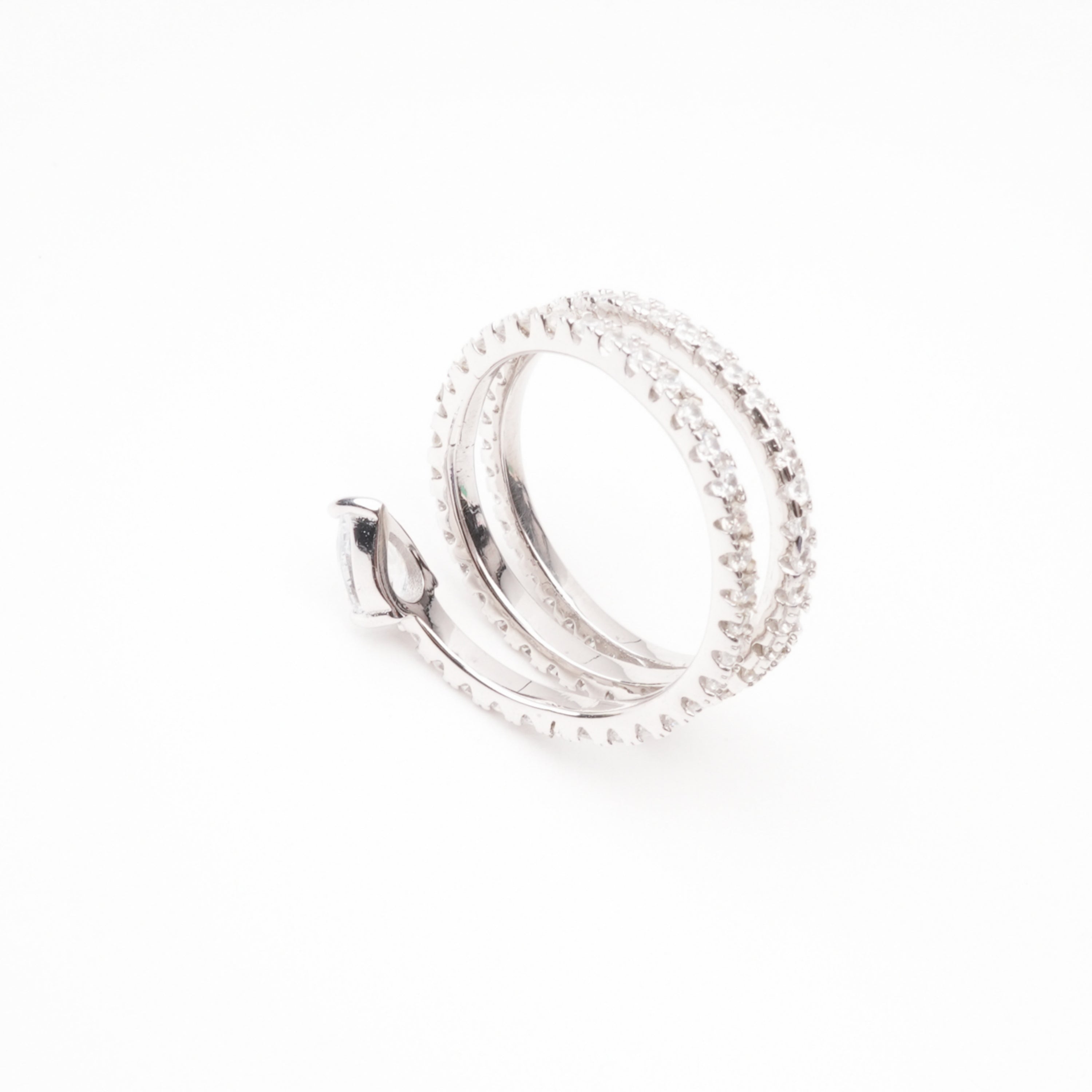 Lys White Pear Cut Gemstone Double Band Crystal Sterling Silver Ring
