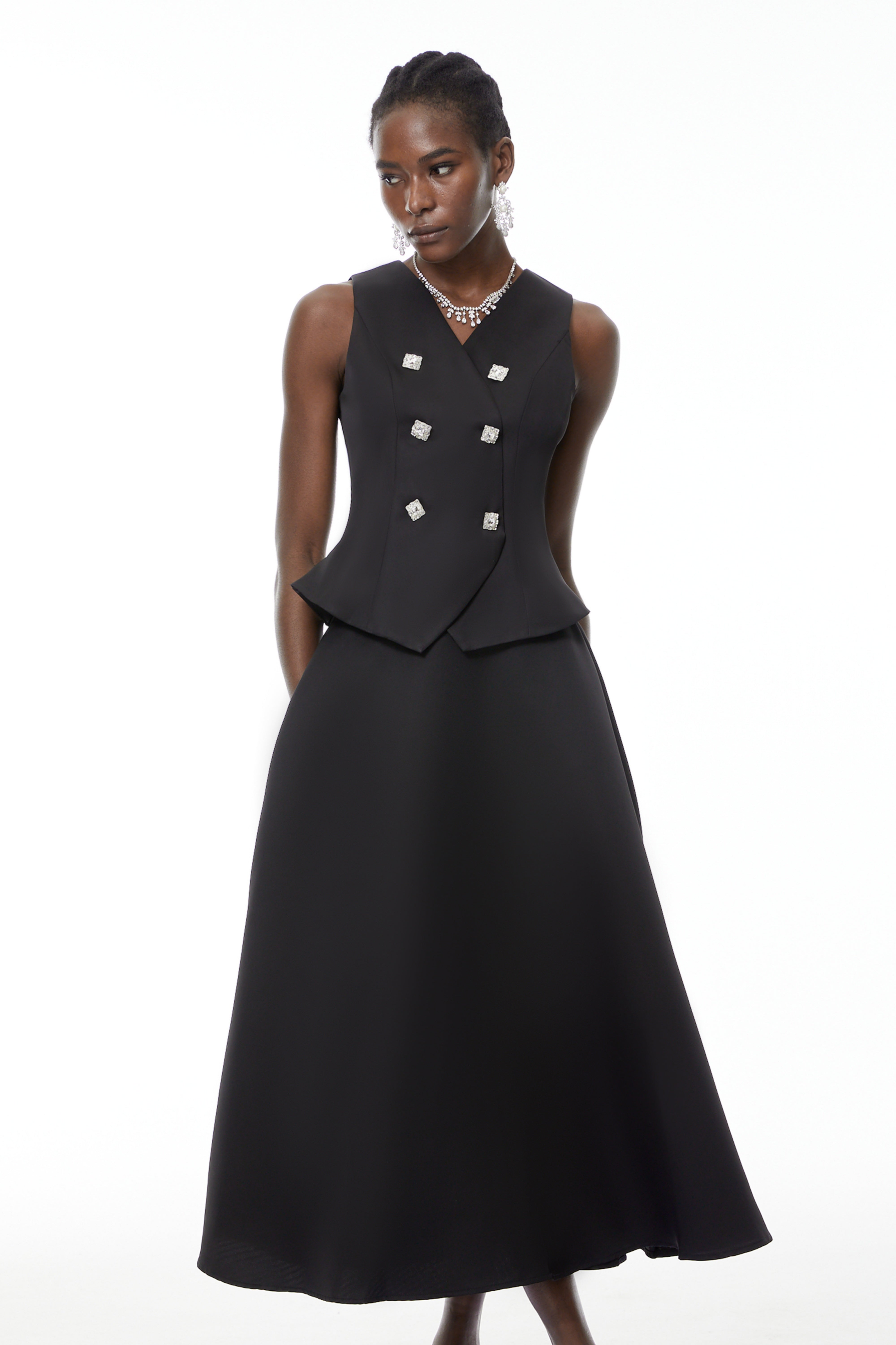 Wilhelmine Black Embellished Top & Skirt Set