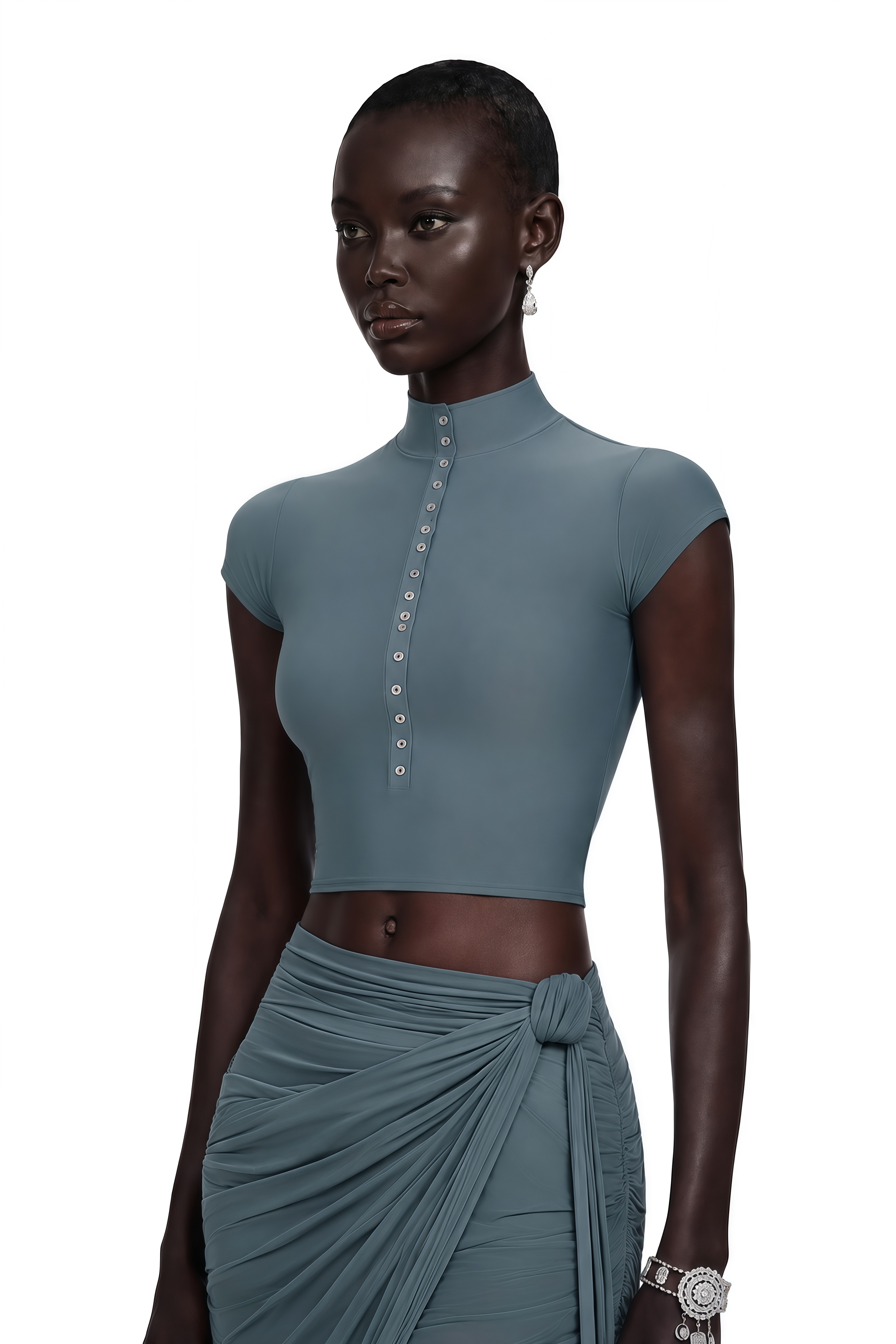 Wren Dusty Blue Crop Top & Wrap Skirt Set