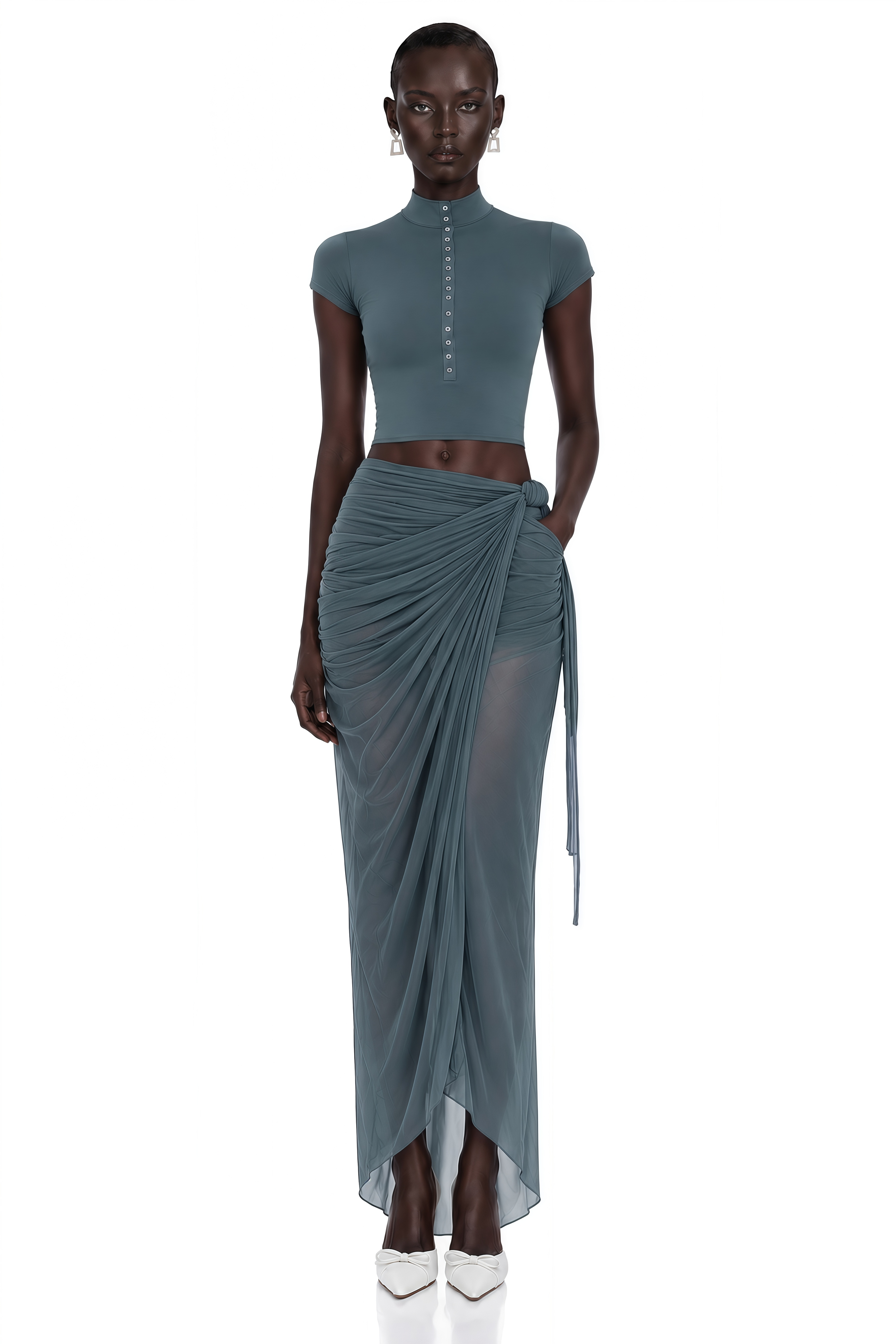 Wren Dusty Blue Crop Top & Wrap Skirt Set